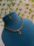 Ns849 leaf design green stone short Neckset with earrings