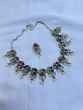 0x102  Oxidised multi pastel pearl neckset with earrings