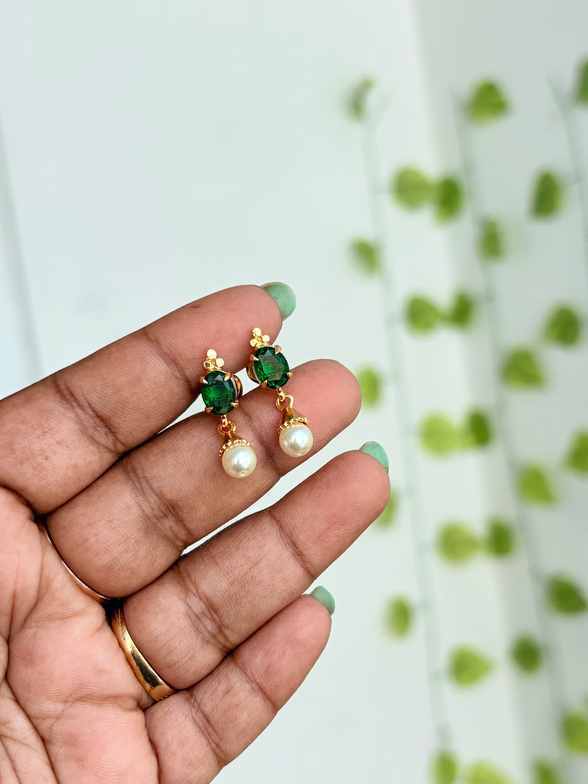PH053 panchaloham backscrew pearl hanging Earrings