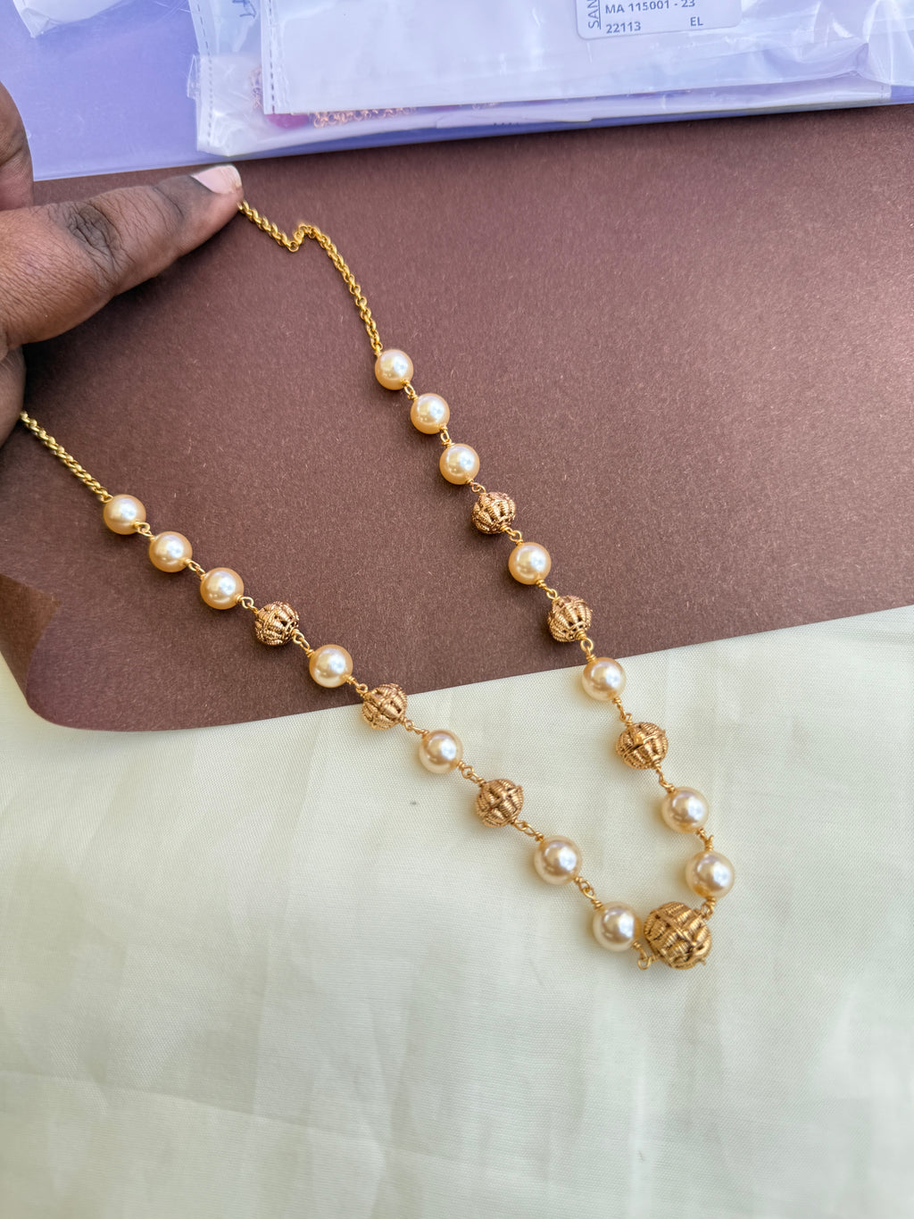 Bb0001 pearl gold ball short  beads chain