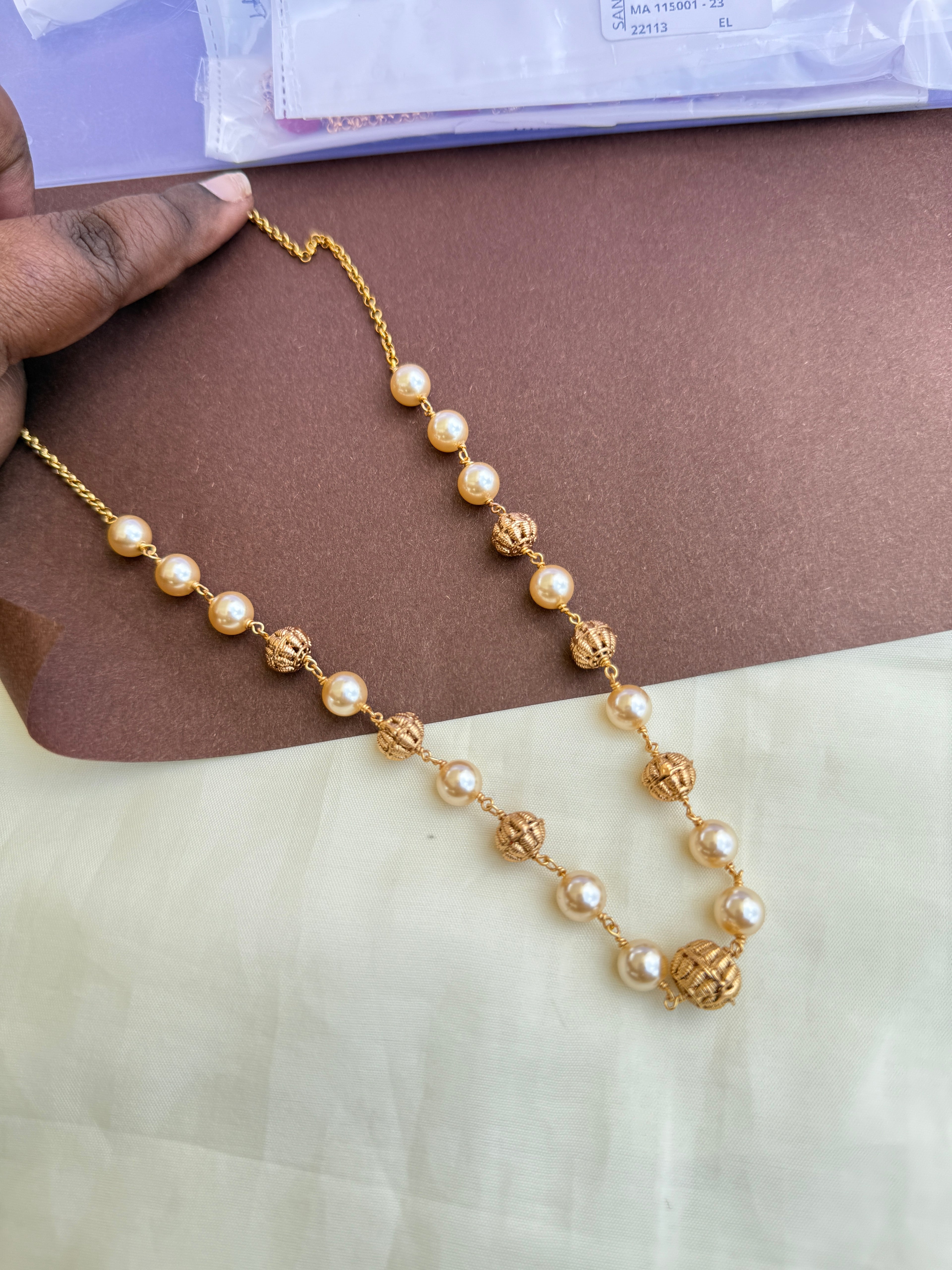 Bb0001 pearl gold ball short  beads chain