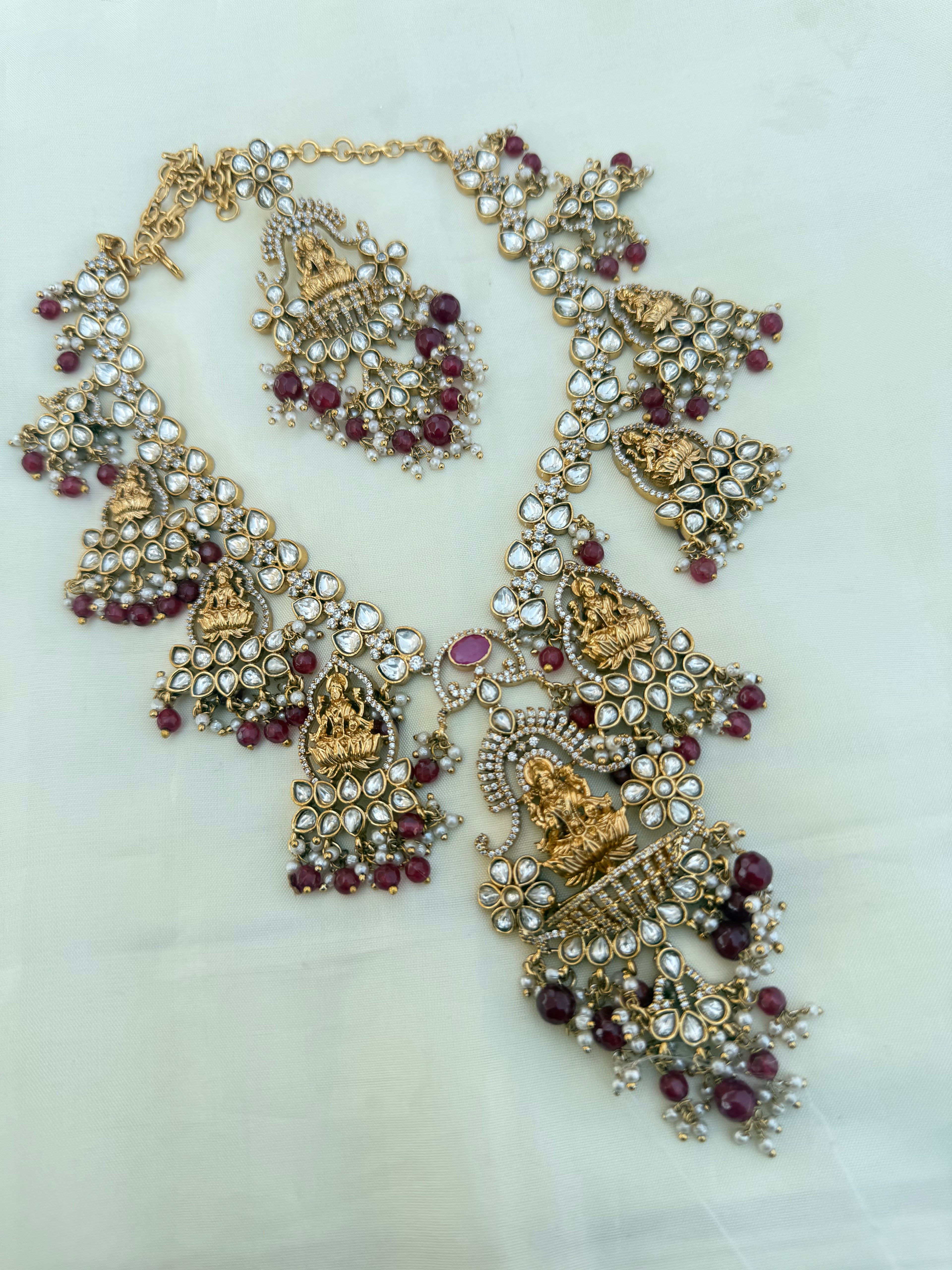 Ns3001 Lakshmi Devi ruby beads uncut Kundan heavy Neckset