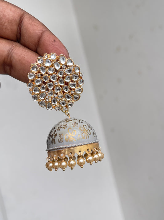 Gold grey Kundan lightweight earrings