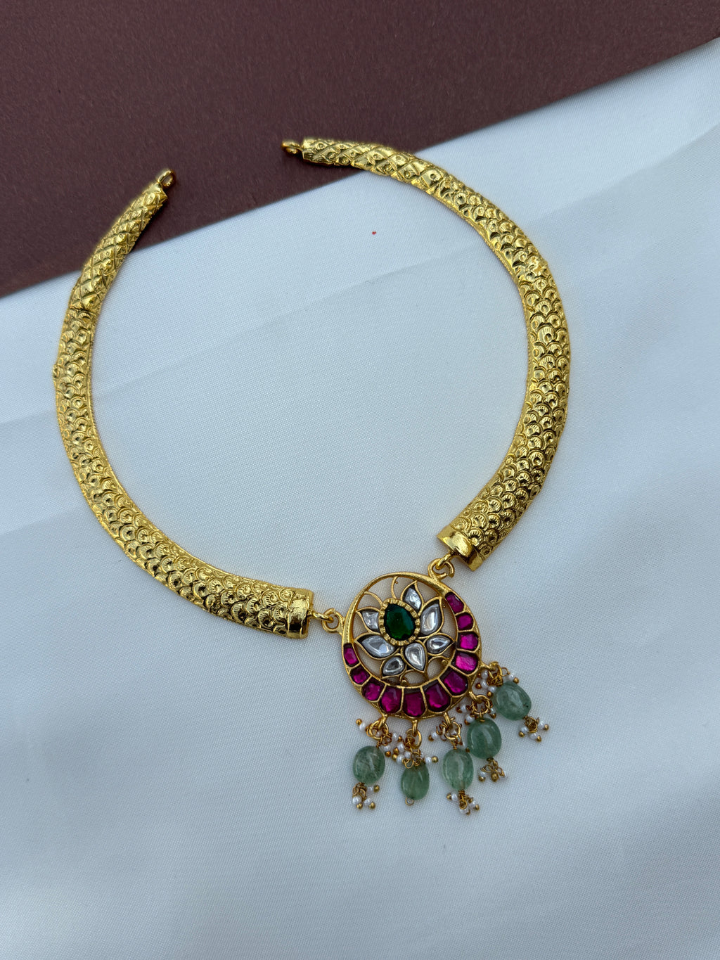 Ns614 lotus jadau kundan kante neckset
