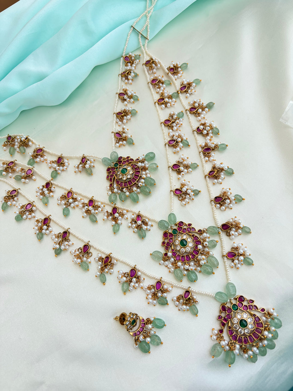 Emerald & Ruby Pearl Heritage Neckset with Earrings Ns309