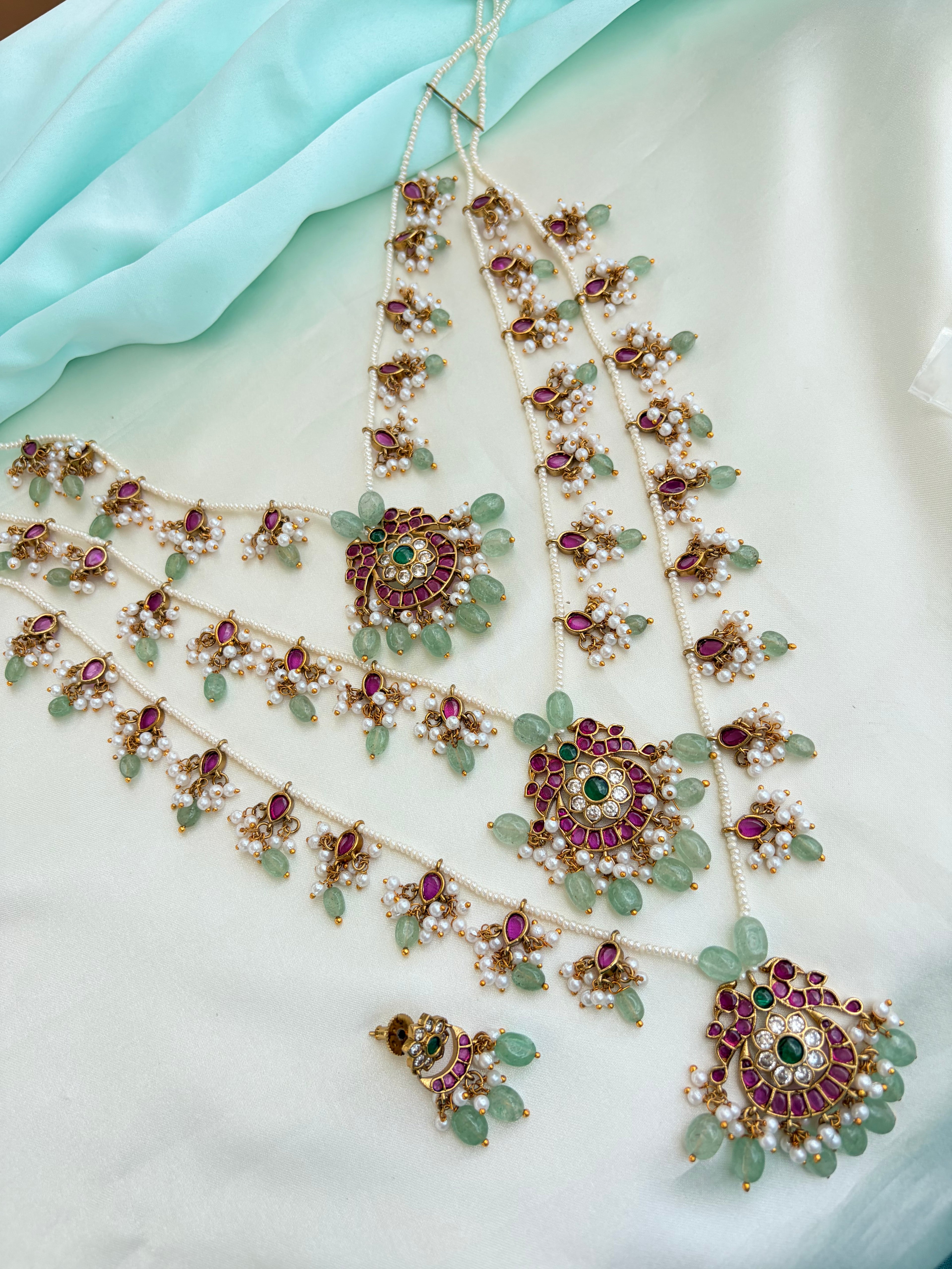 Emerald & Ruby Pearl Heritage Neckset with Earrings Ns309