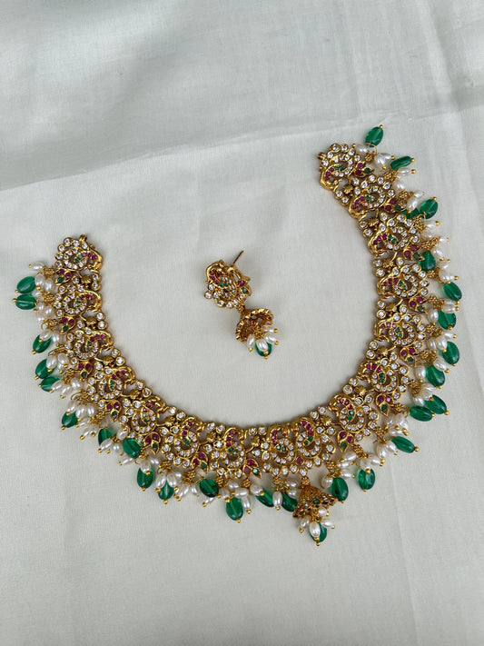 Green beads peacock neckset