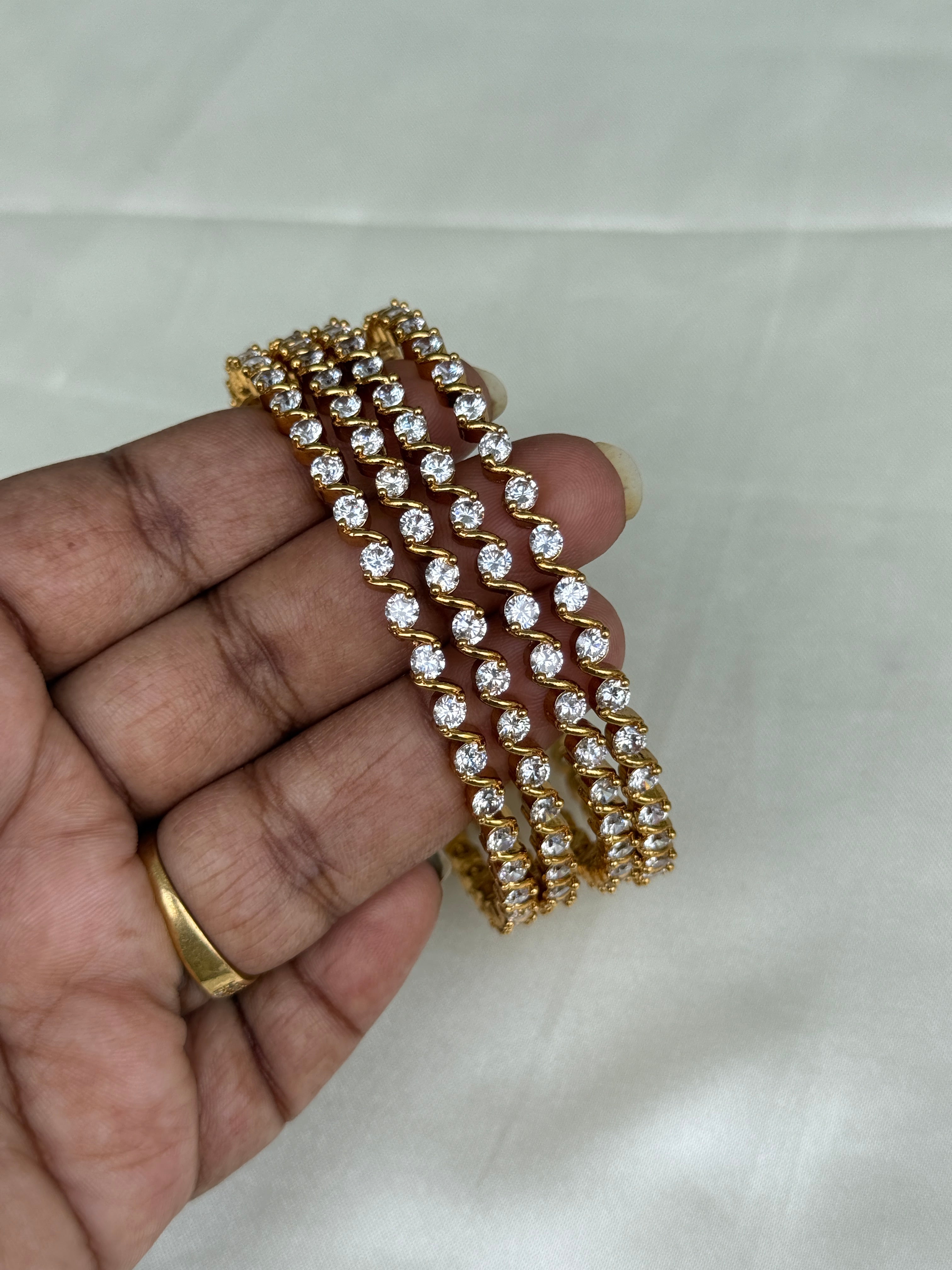 Sb112 set of 2 white stone bangles