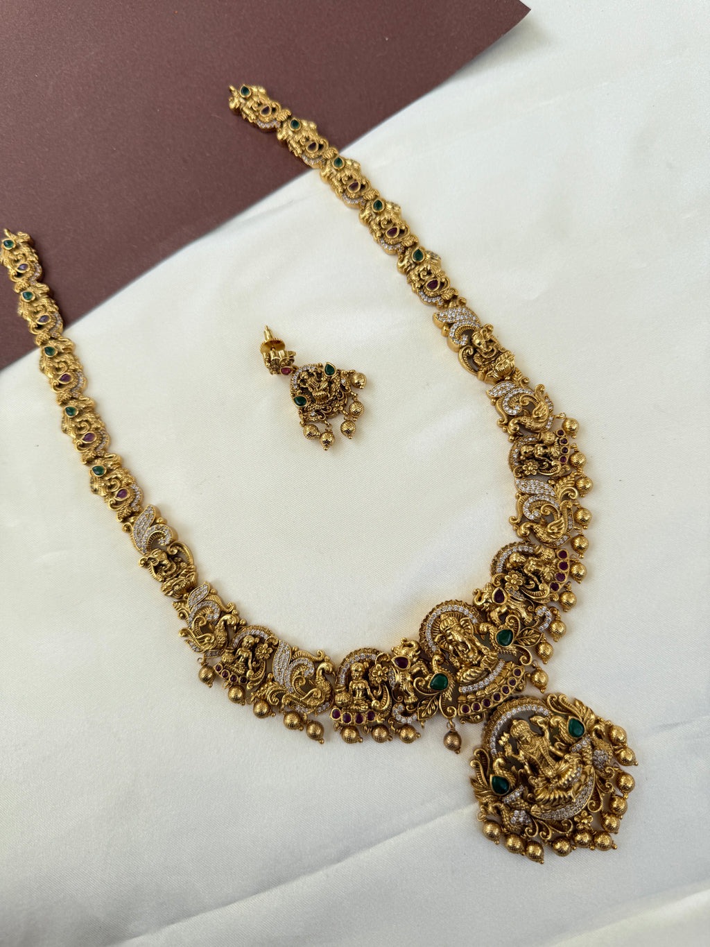 LH2040 Nakshi Ganesh Multi Long haram Neckset with earrings