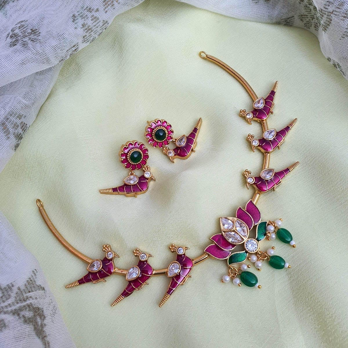 Kundan parrot kante style neckset with earrings ns0005