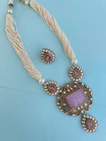 Rice pearl kundan short Neckset with pendant and earrings CH5120