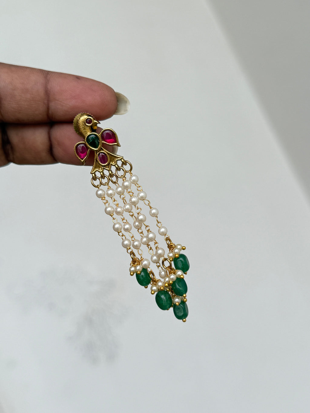 Er141 peacock kemp pearl hanging earrings