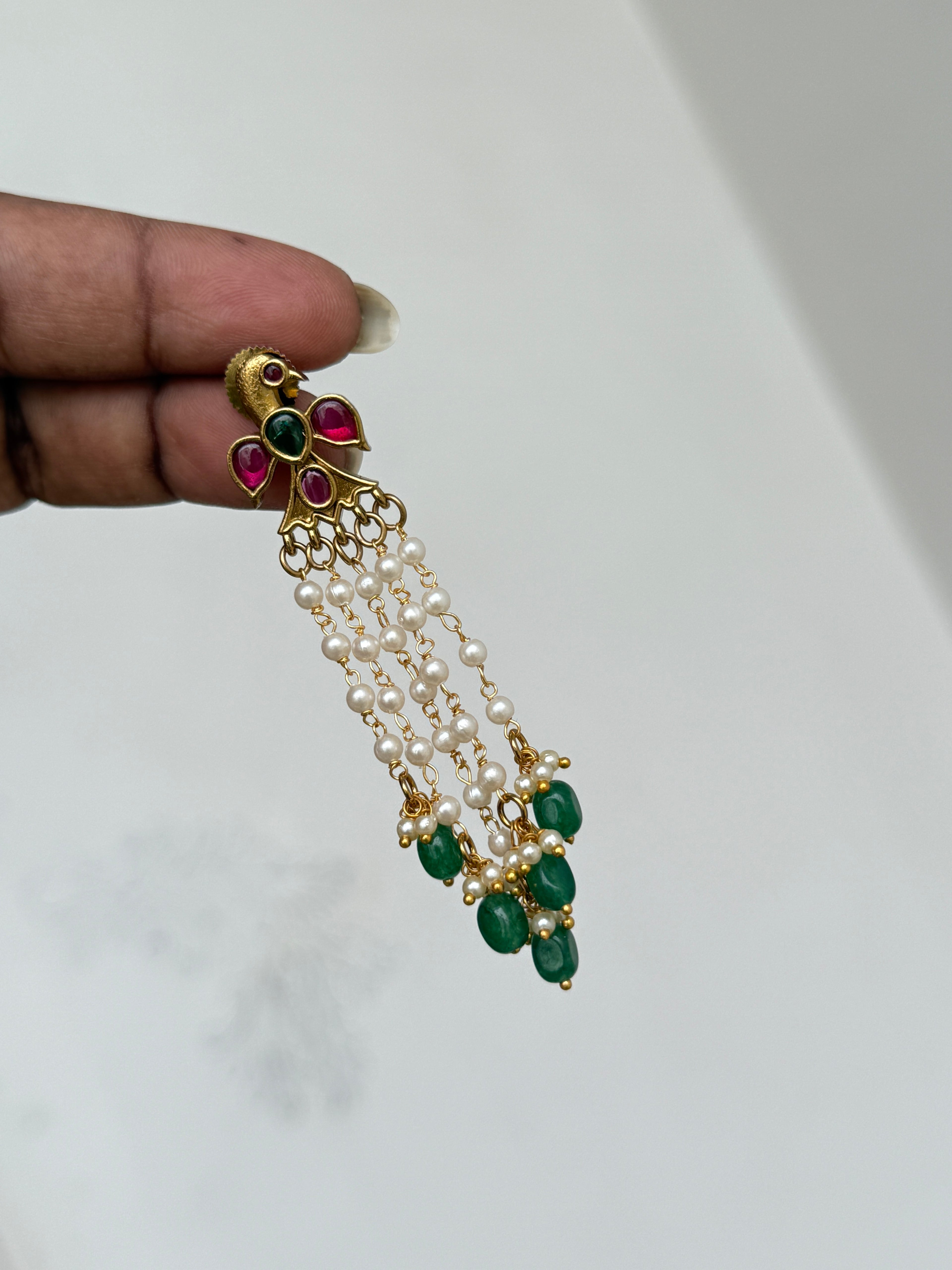 Er141 peacock kemp pearl hanging earrings