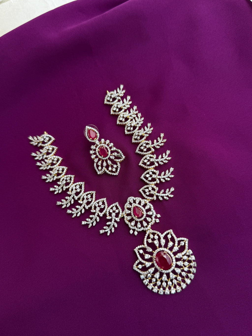 blossom diamond finish 2 in 1 Neckset with  removable pendant with earrings ns296