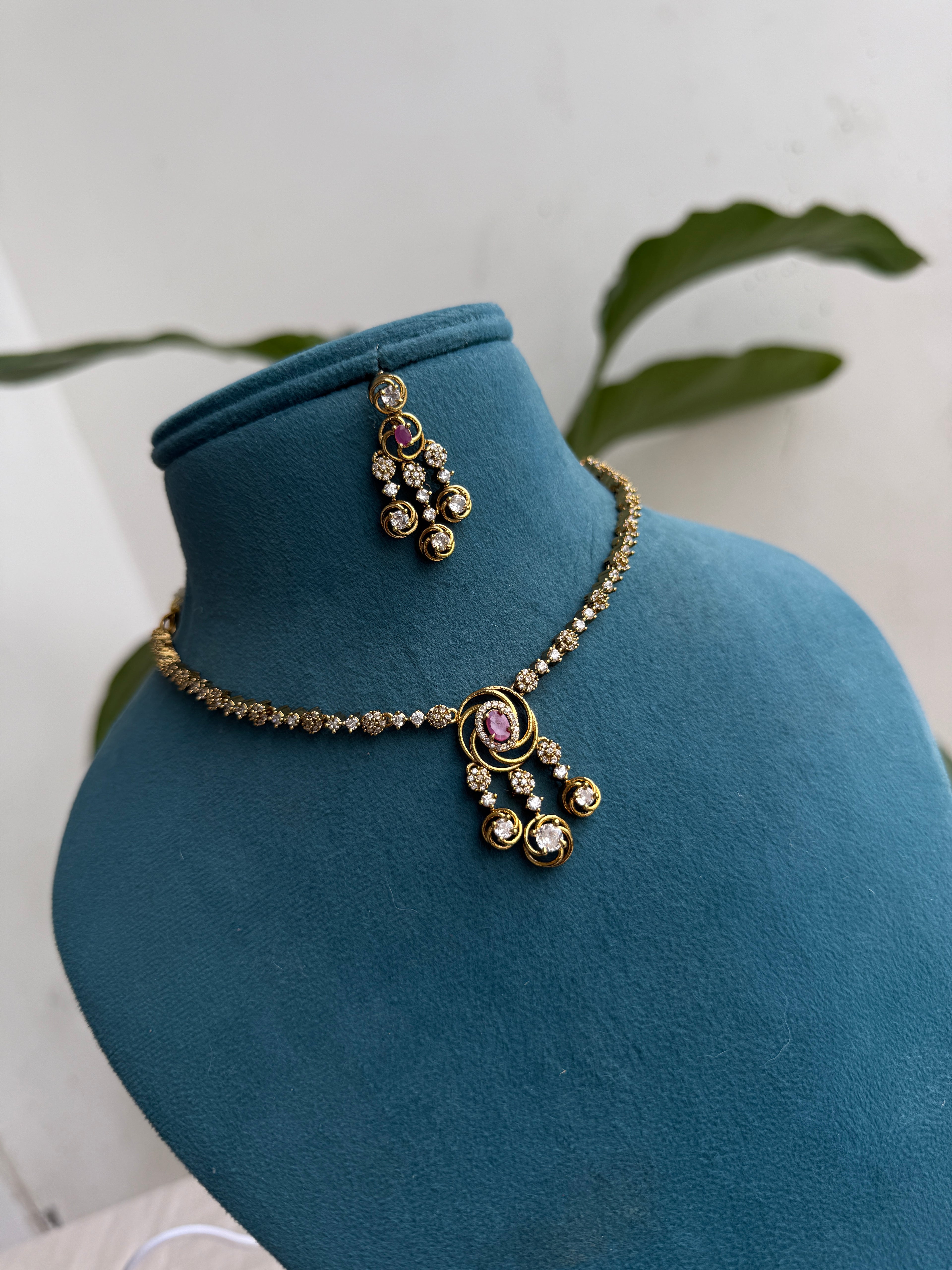 Ns454 cz neckset suits for kids and adults