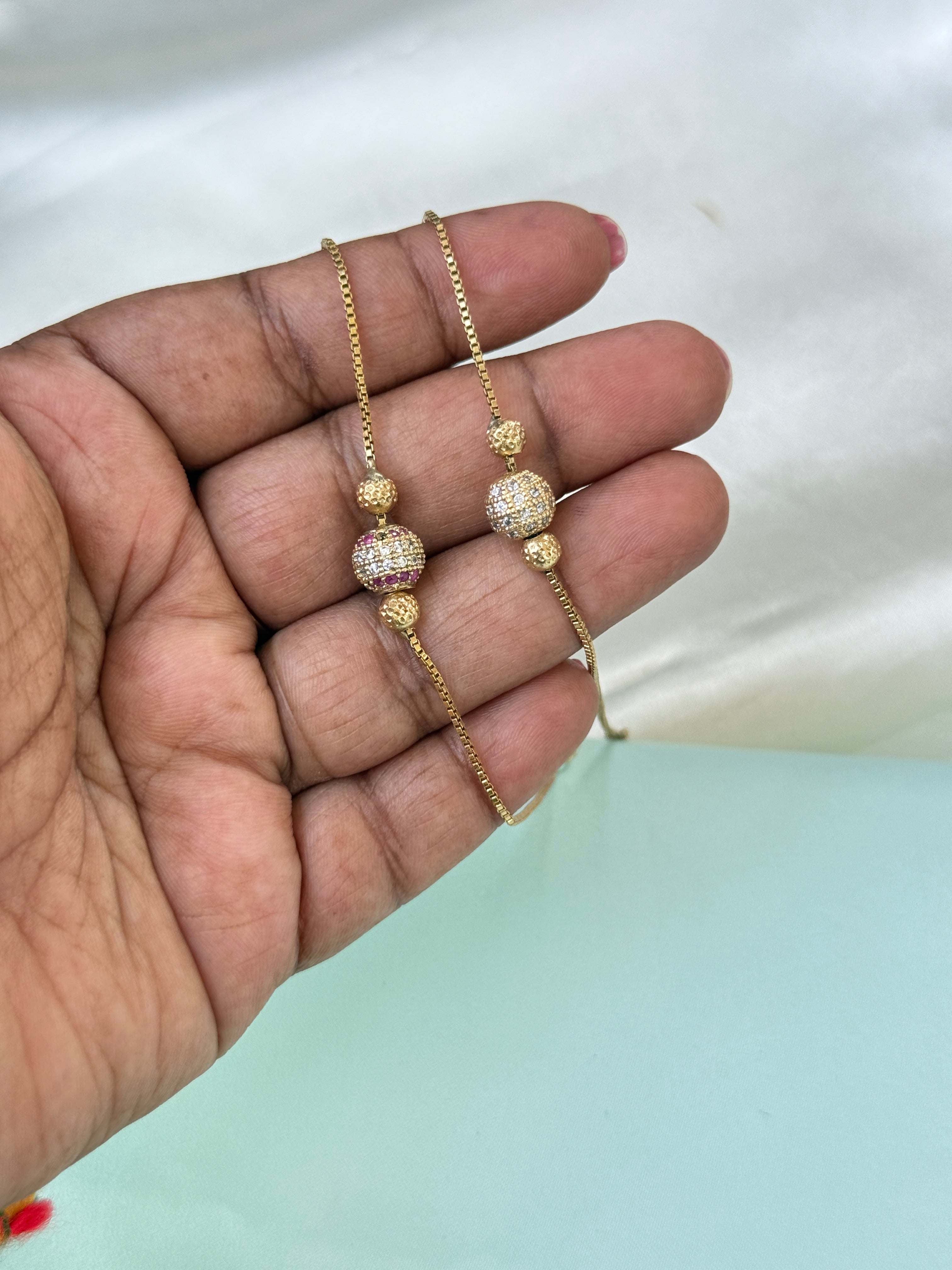 Ph627 panchaloham unpolished ball 7 inches 2.6 to 2.8 adjustable chain bracelet
