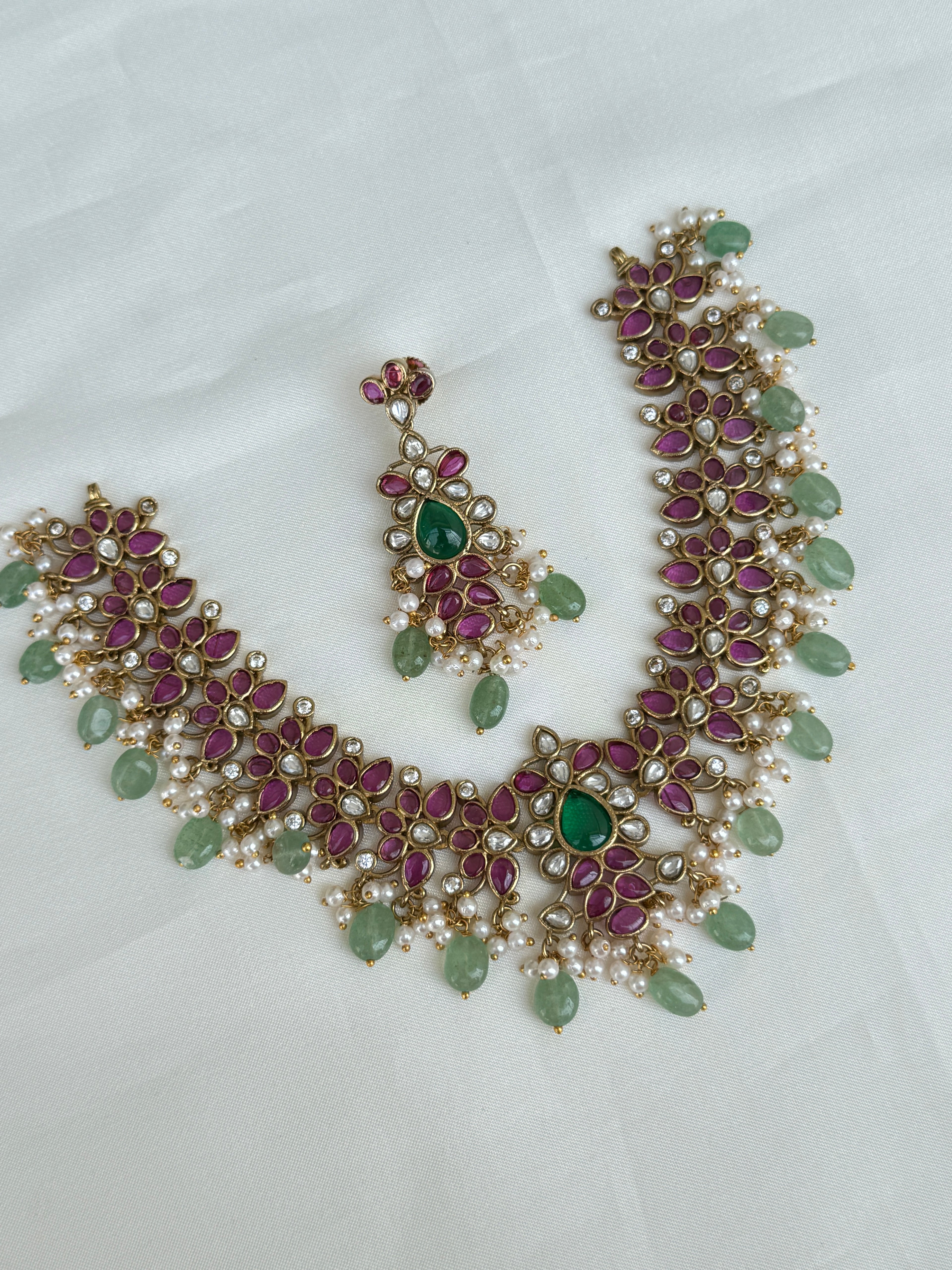 NS350 Premium multi Color kemp Neckset with earrings