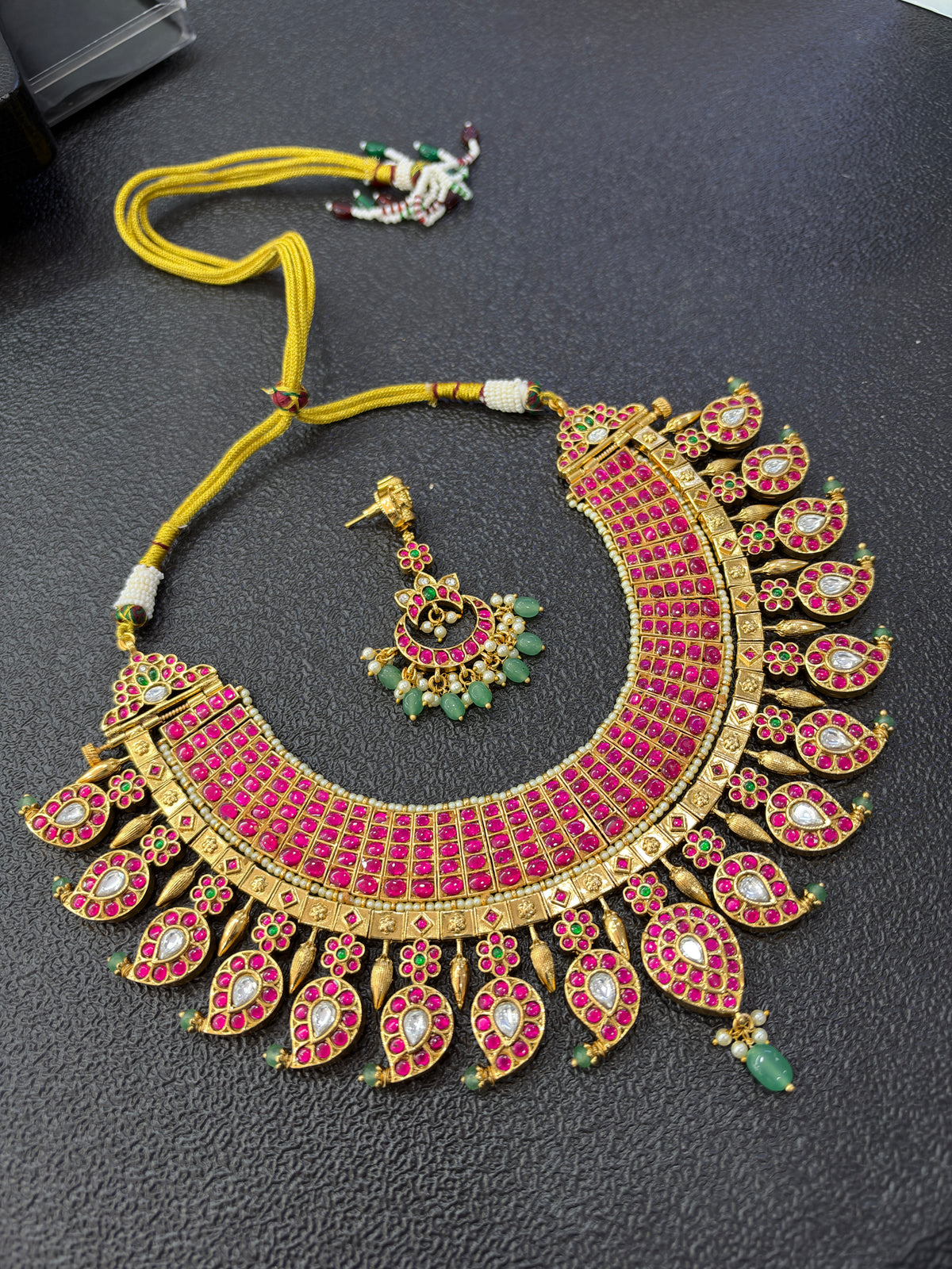 Ns4001 jadau kundan gold replica heavy neckset can be used in 19 ways
