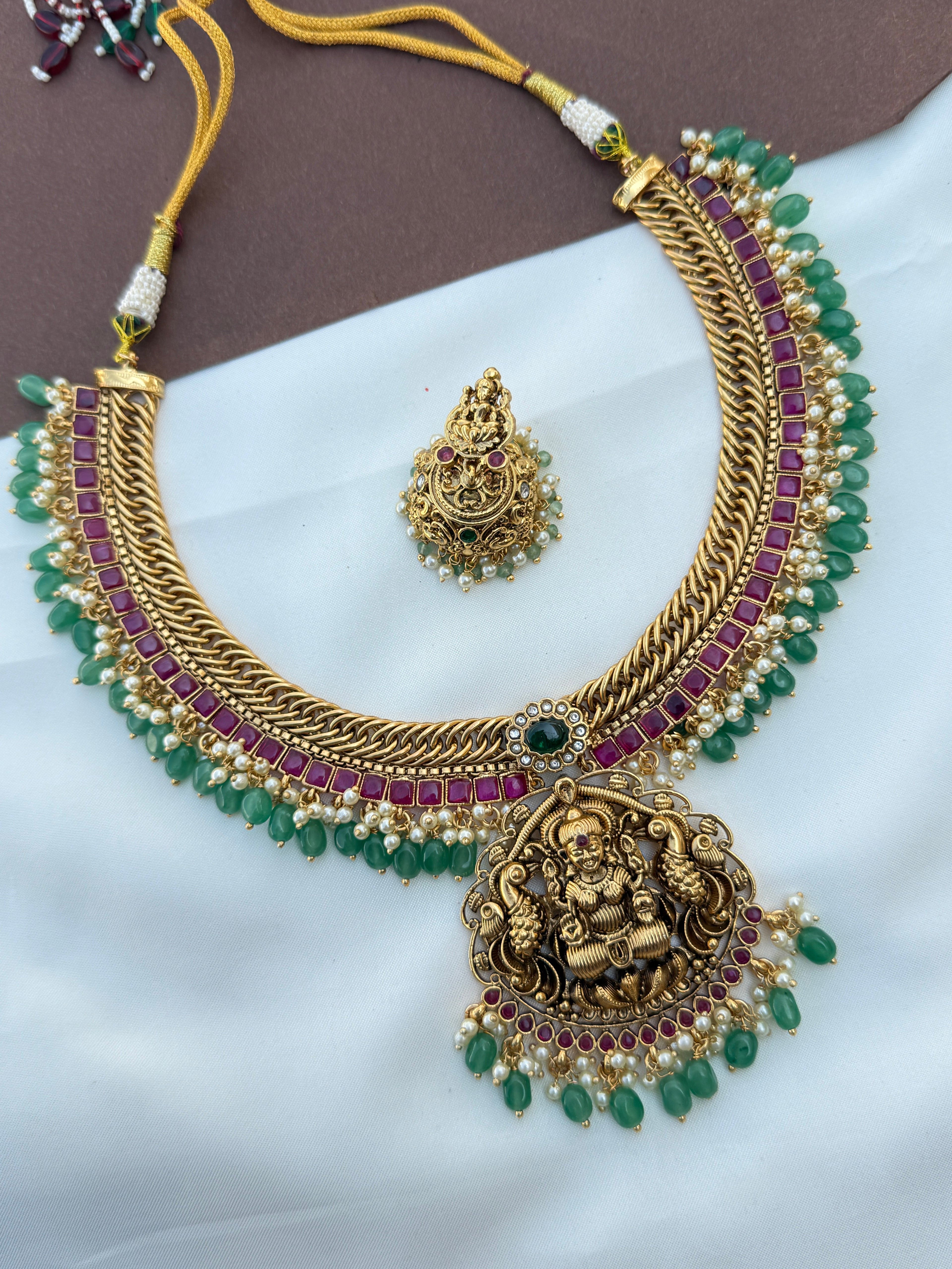 Ns574 Lakshmi devi jalebi neckset with butta earrings