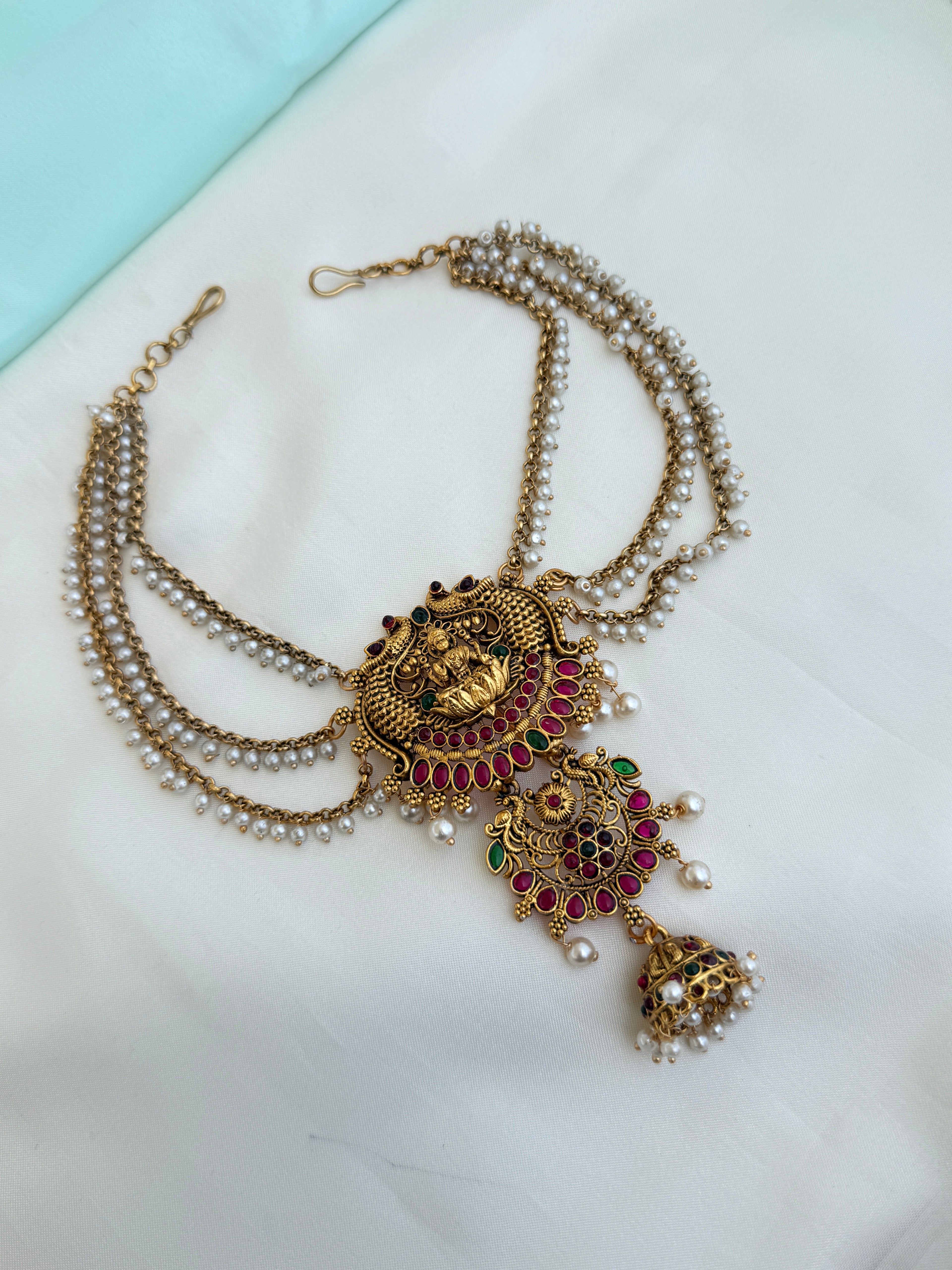 Jd005 peacock Lakshmi Devi 3 layer's pearls Jada billa