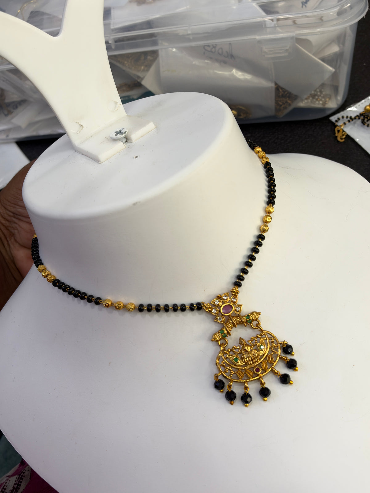 Lakshmidevi broad Black beads 18 inches - available in multiple design options Bb429
