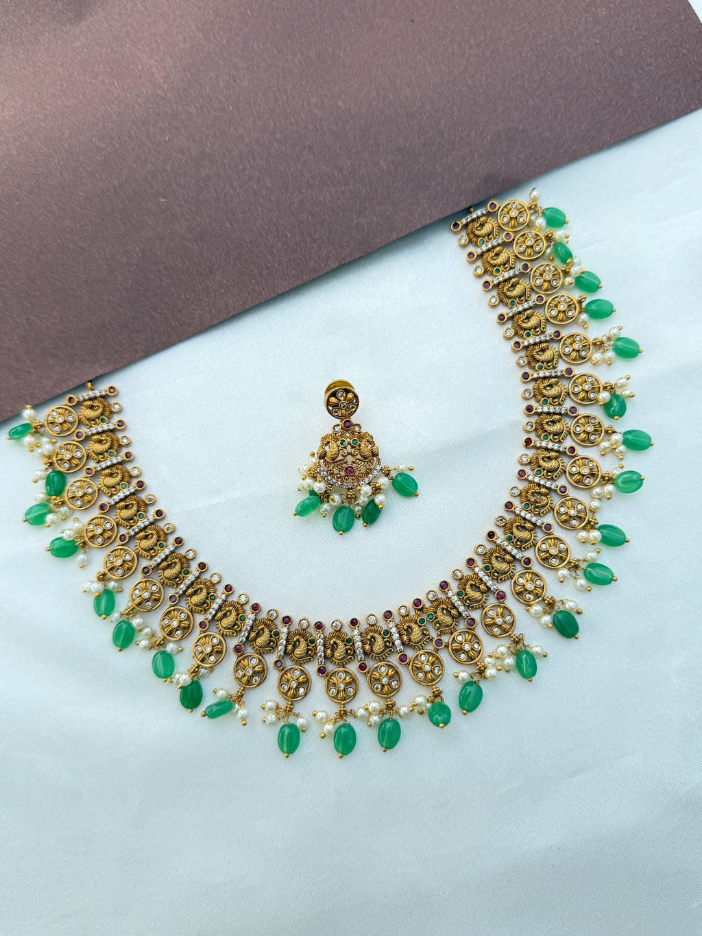 Ns575 peacock short bottu mala neckset