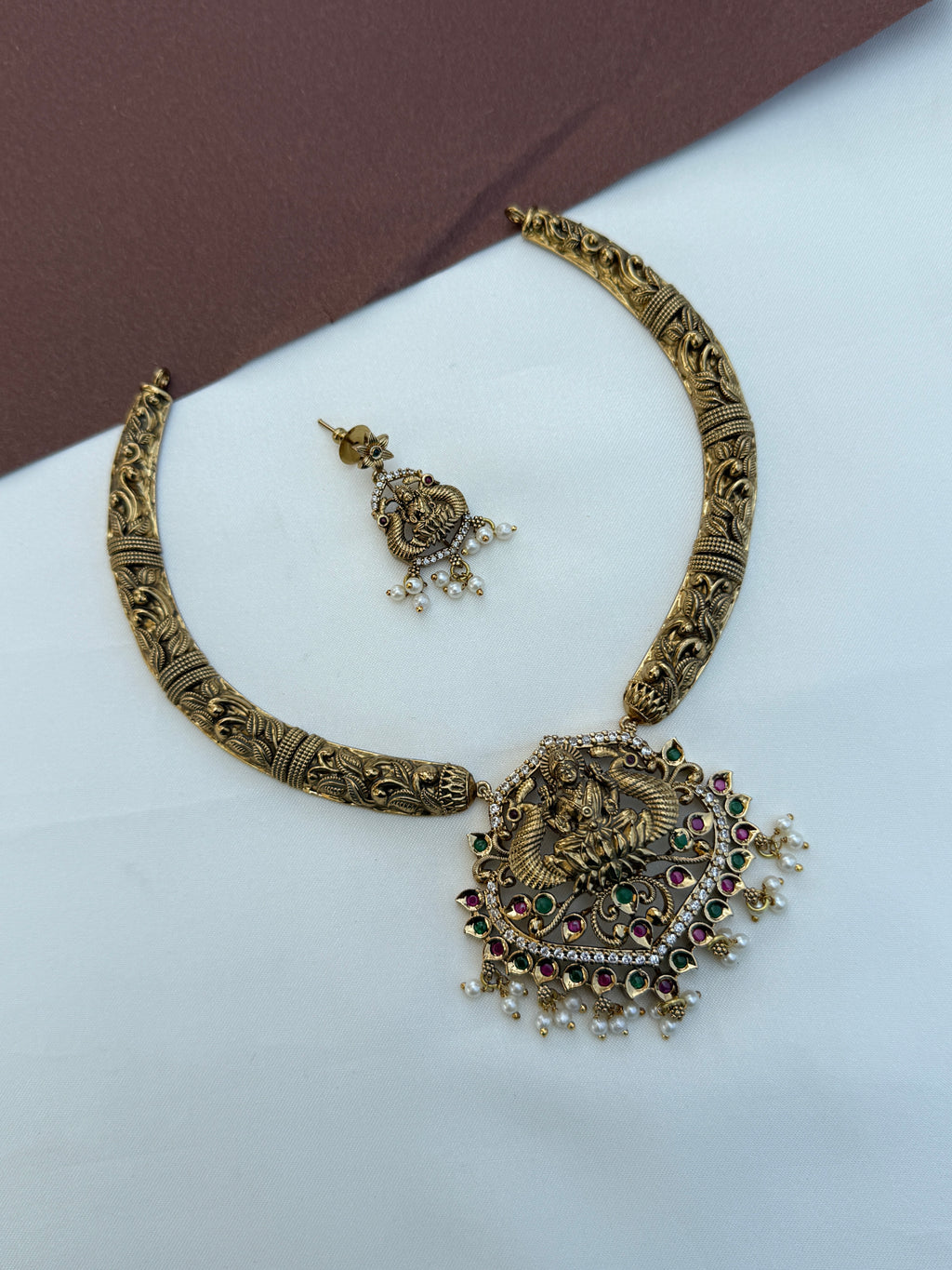 Ns741 dual peacock lakshmidevi kante neckset