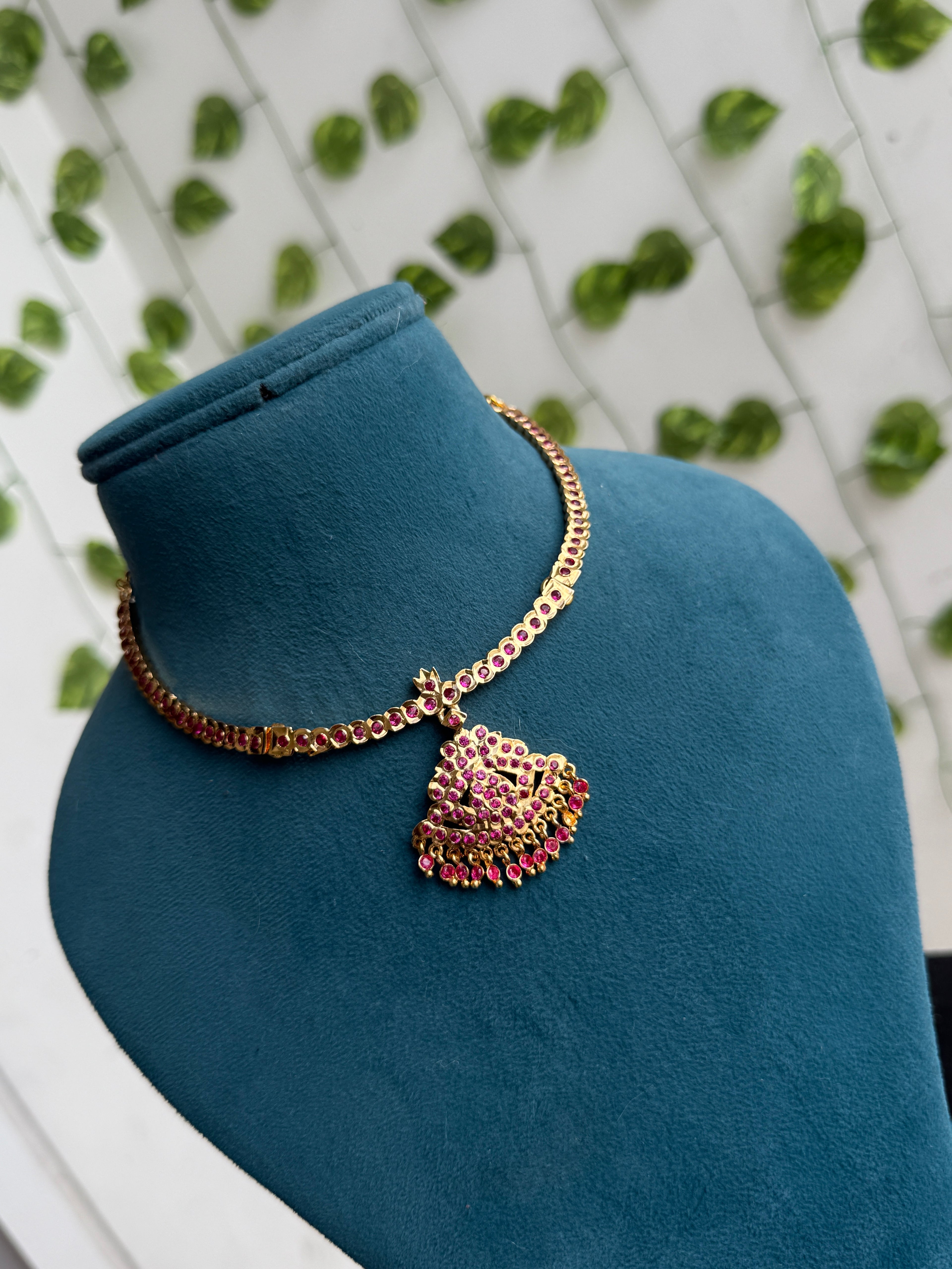 Ph389 panchaloham polished kante neckset pink colour