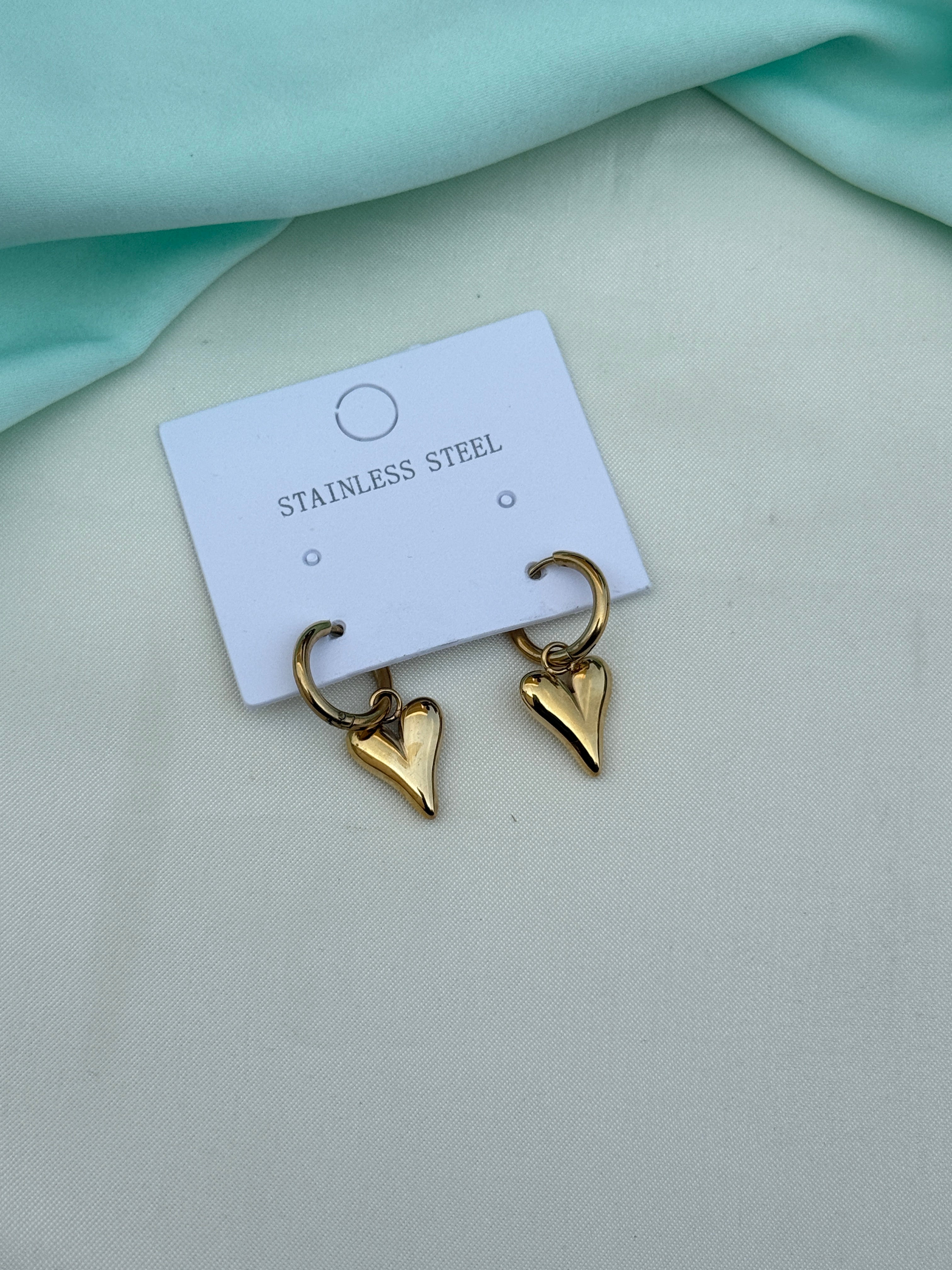 Er277 anti tarnish gold heart locksystem earrings