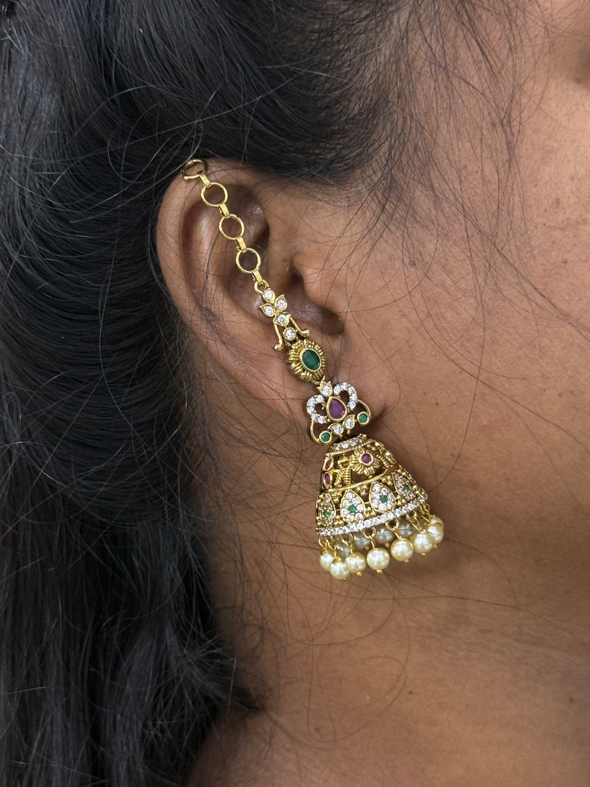 Mati with peacock butta with pearls earrings er934