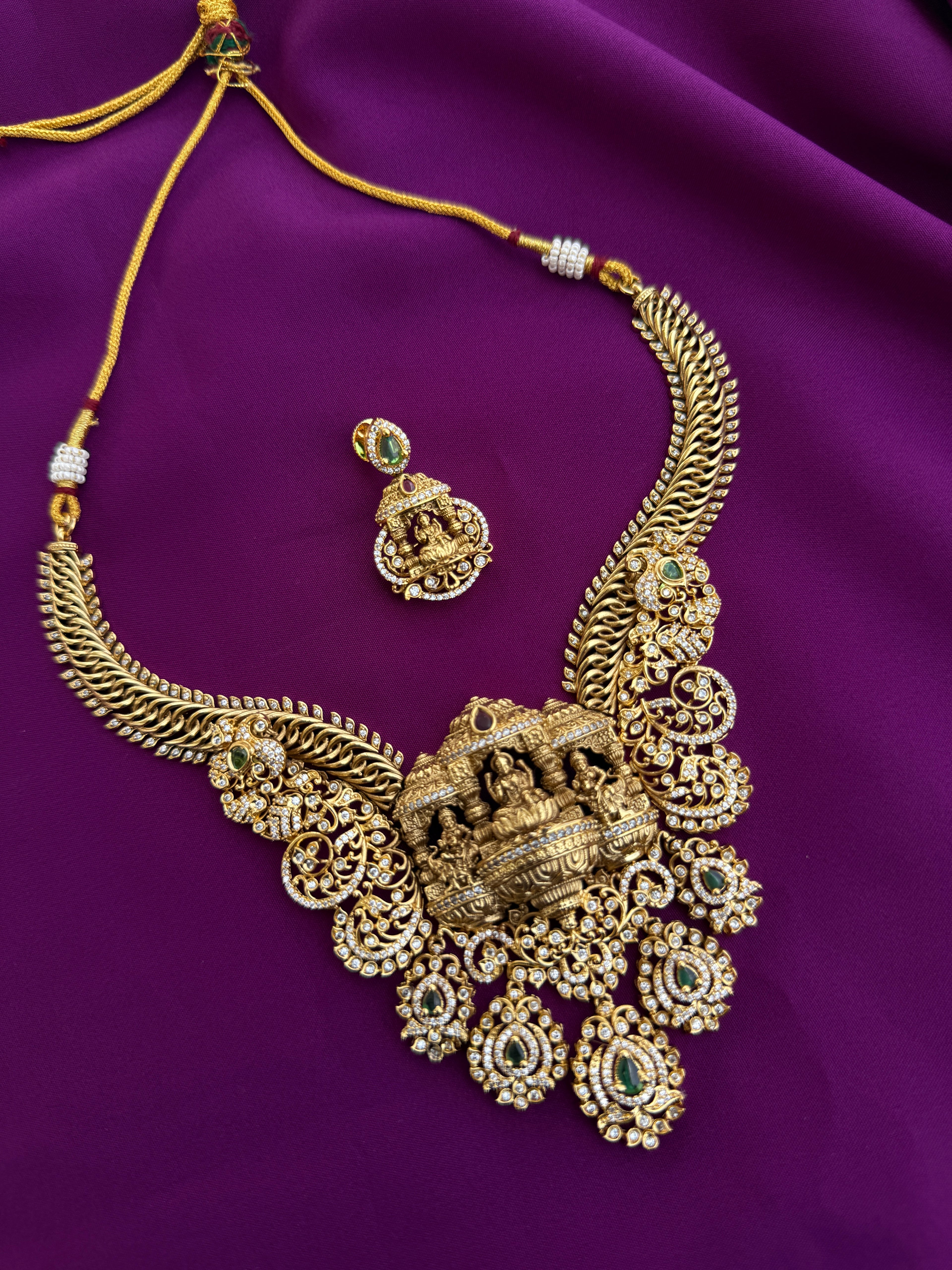 Unique Lakshmi devi pendant short Neckset with earrings  ns227