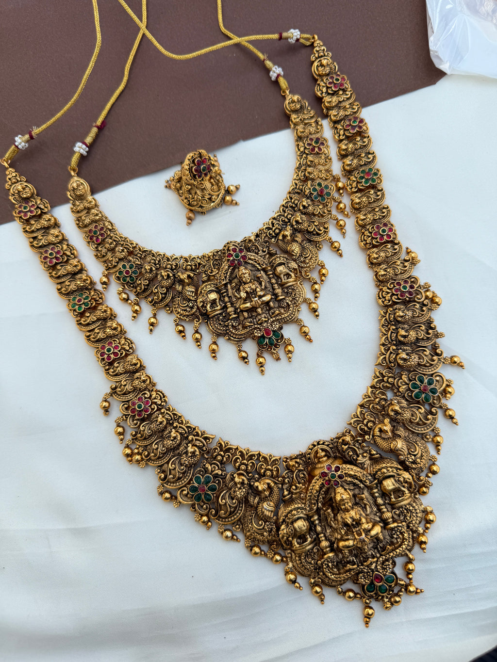 Bs241  lakshmi devi ealephant bridal set with gold balls