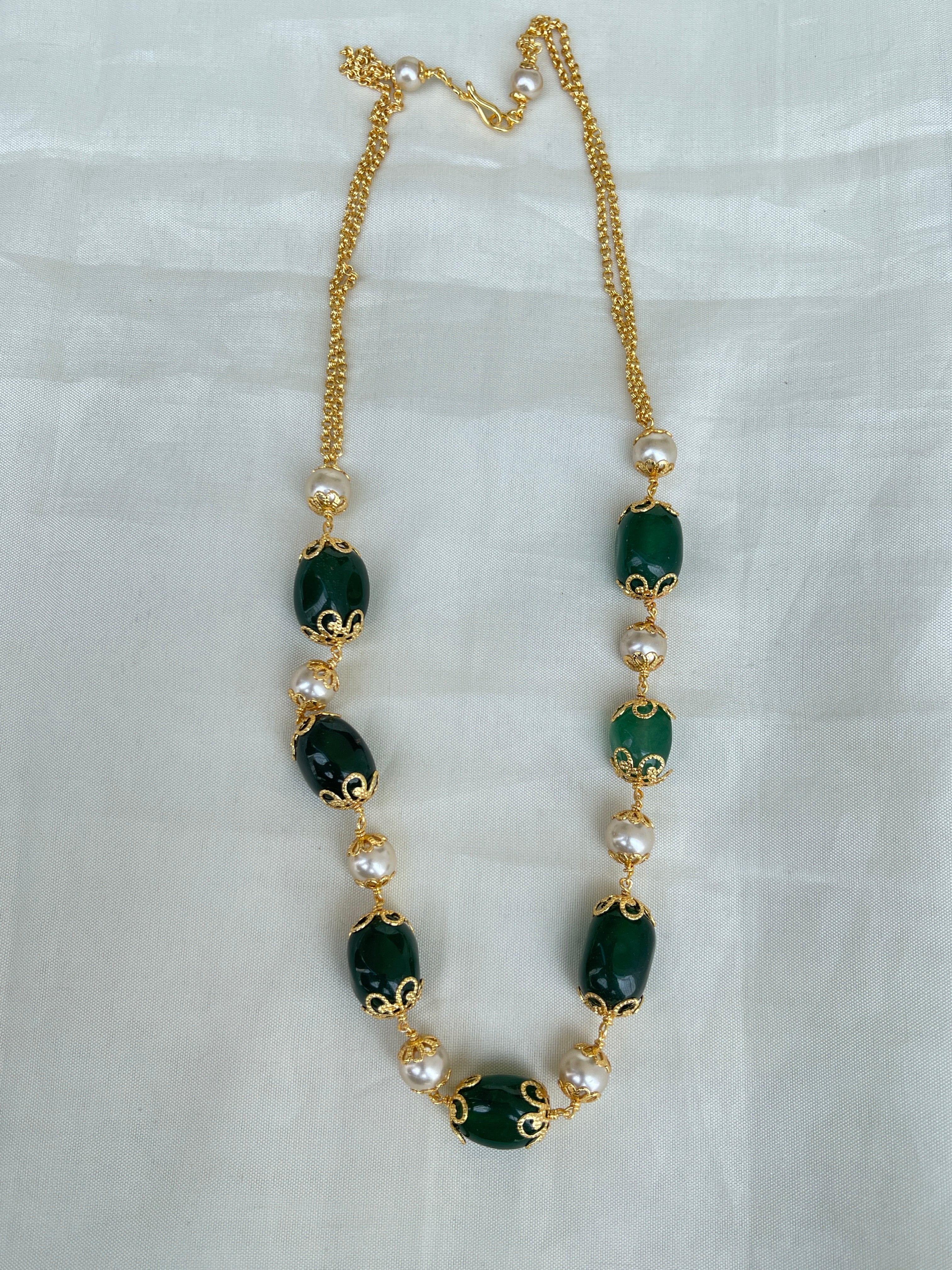 Big green beads with pearl single line beads chain
