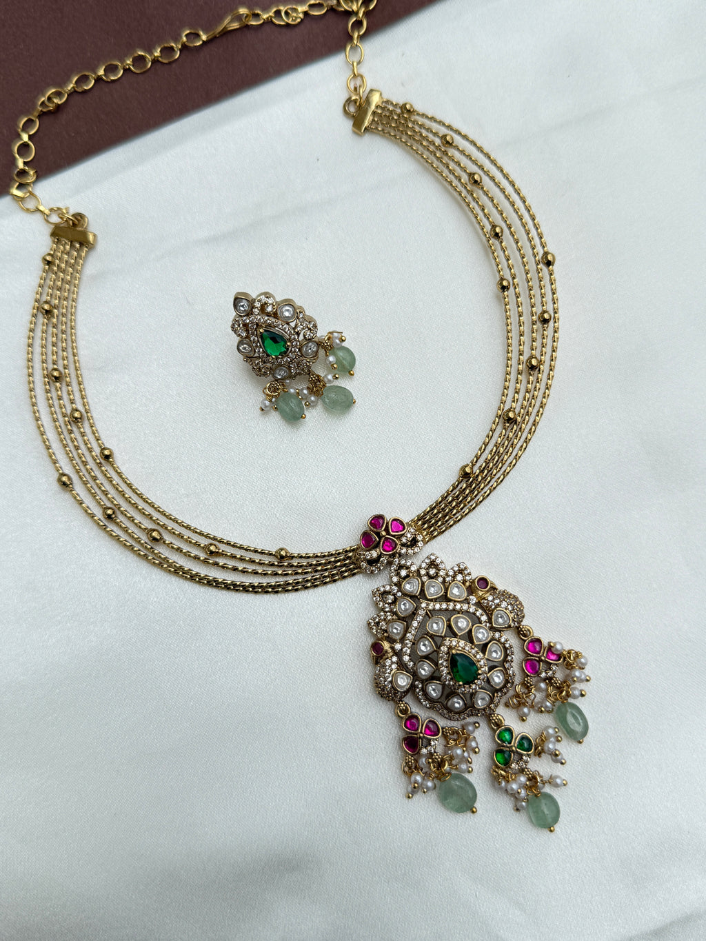 Ns374 Italian Kante with jadau kundan pendant and earrings