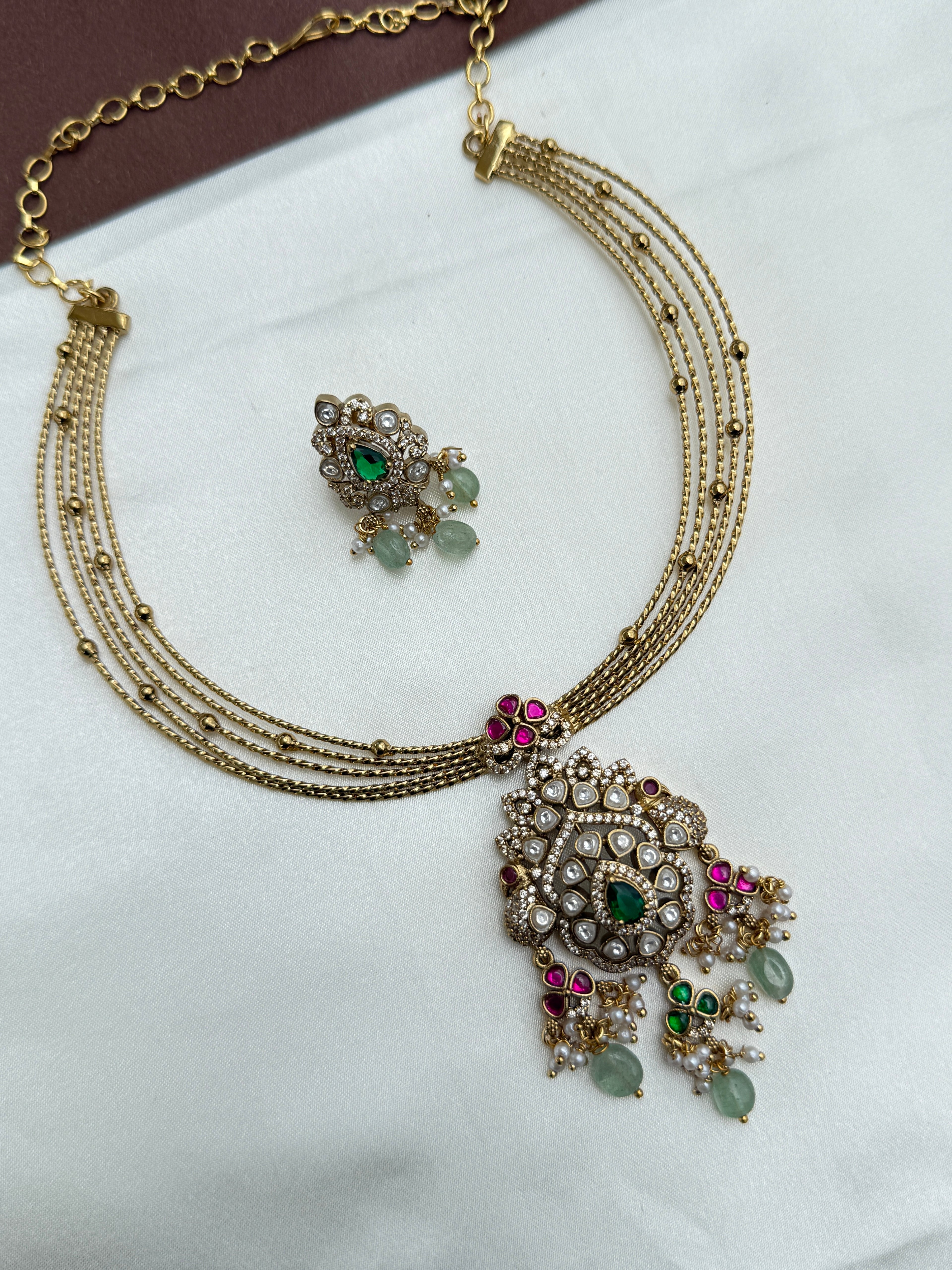 Ns374 Italian Kante with jadau kundan pendant and earrings