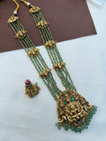 NS724 jadau kundan lakshmidevi with green beads Neckset