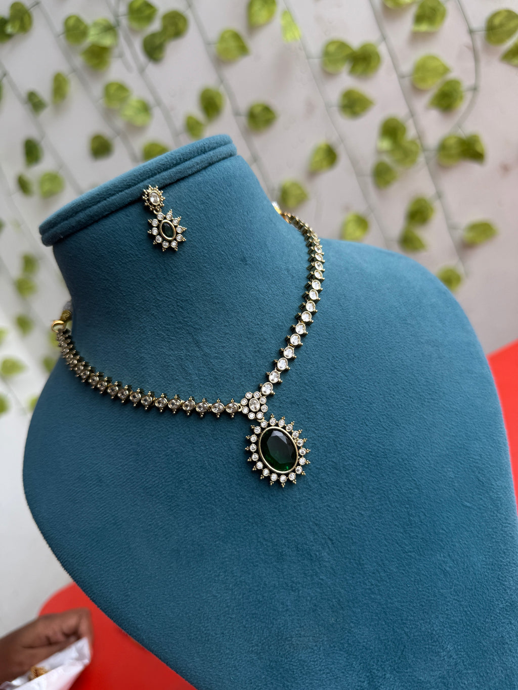 Ns854 green pendant full stones short neckset with earrings