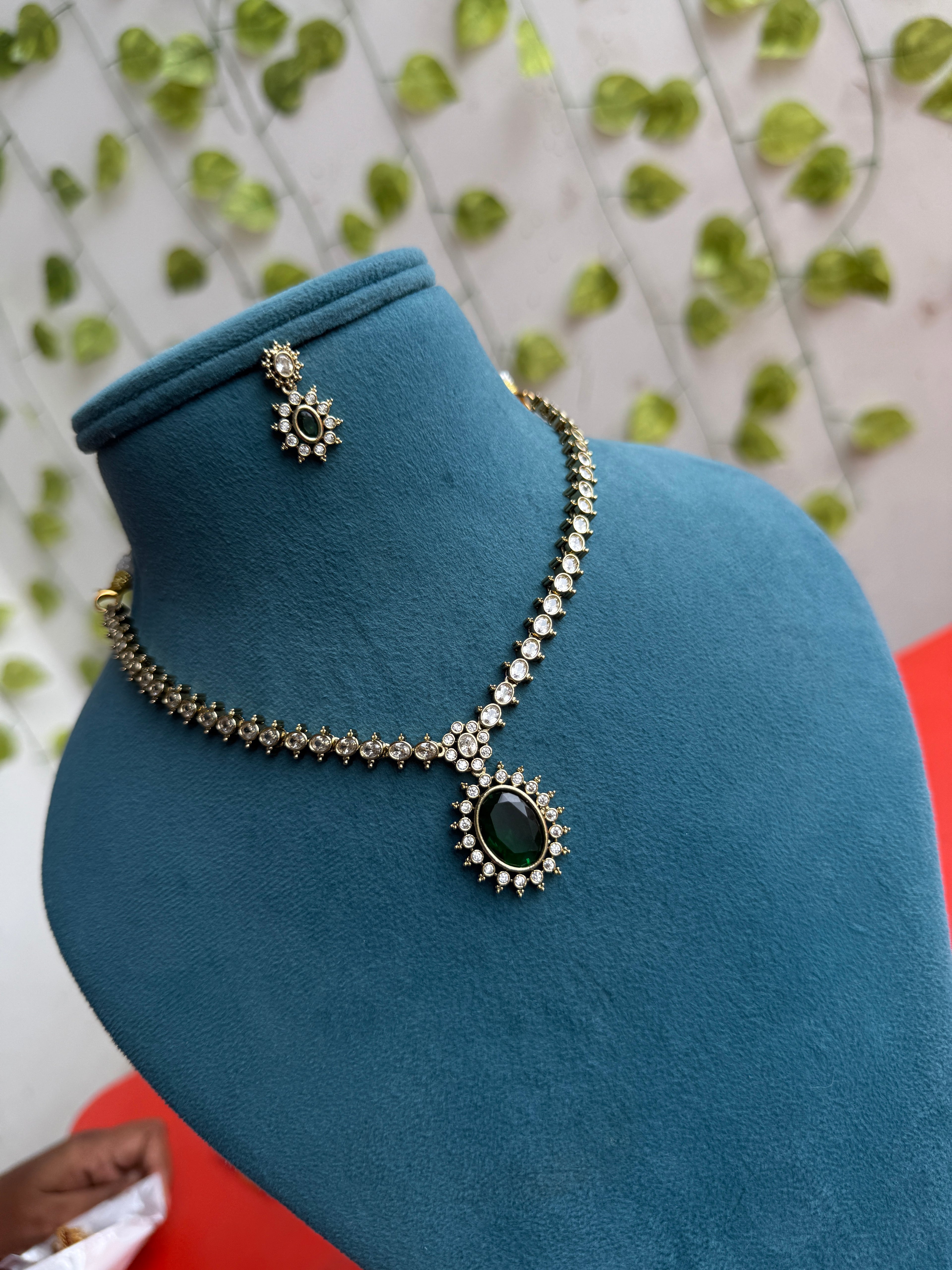Ns854 green pendant full stones short neckset with earrings
