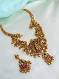 Antique Matte Gold Lakshmidevi Neckset & Earrings with Kemp Stones Ns211