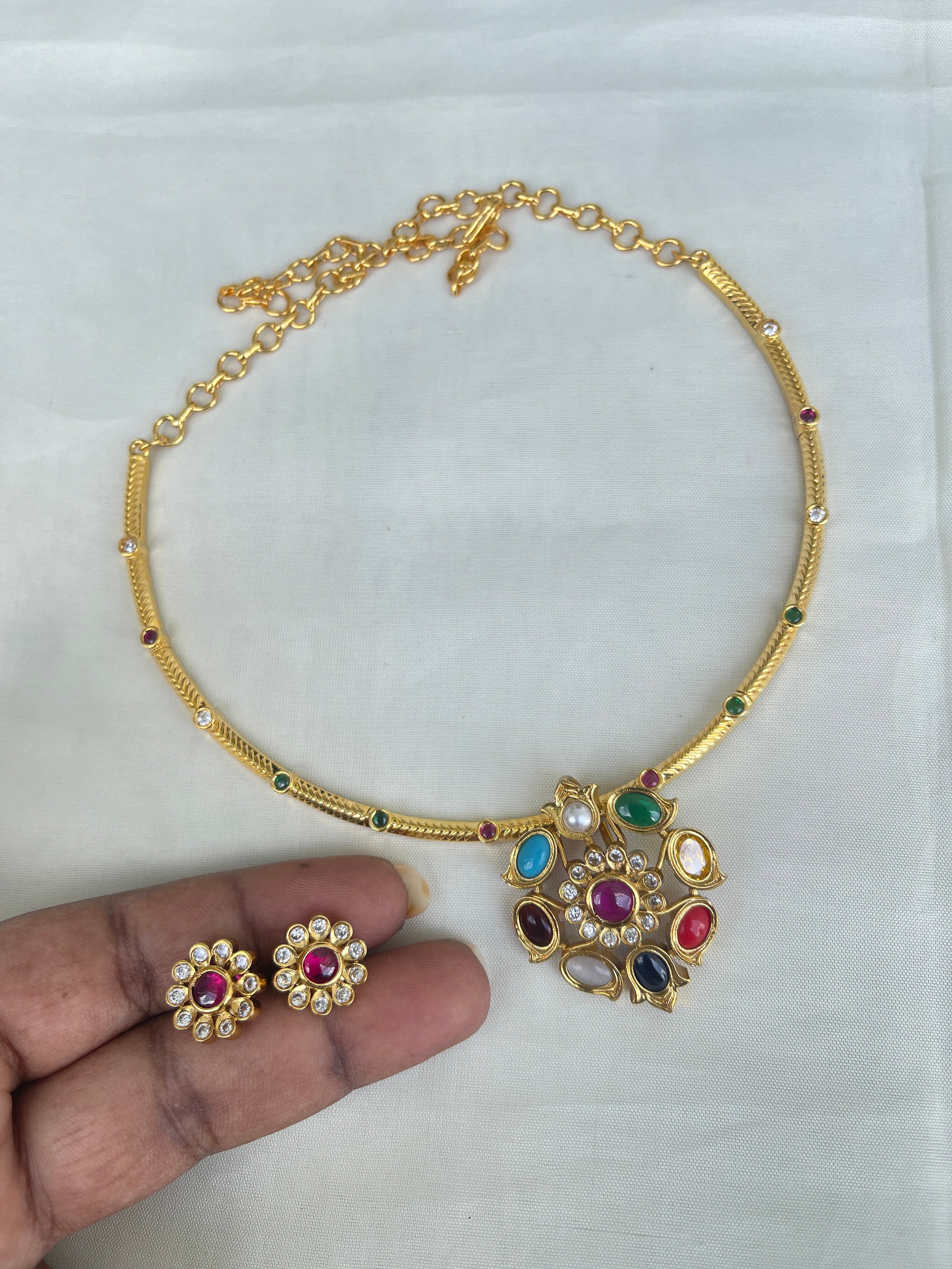 Kante with multi colour pendant and studs ns1536