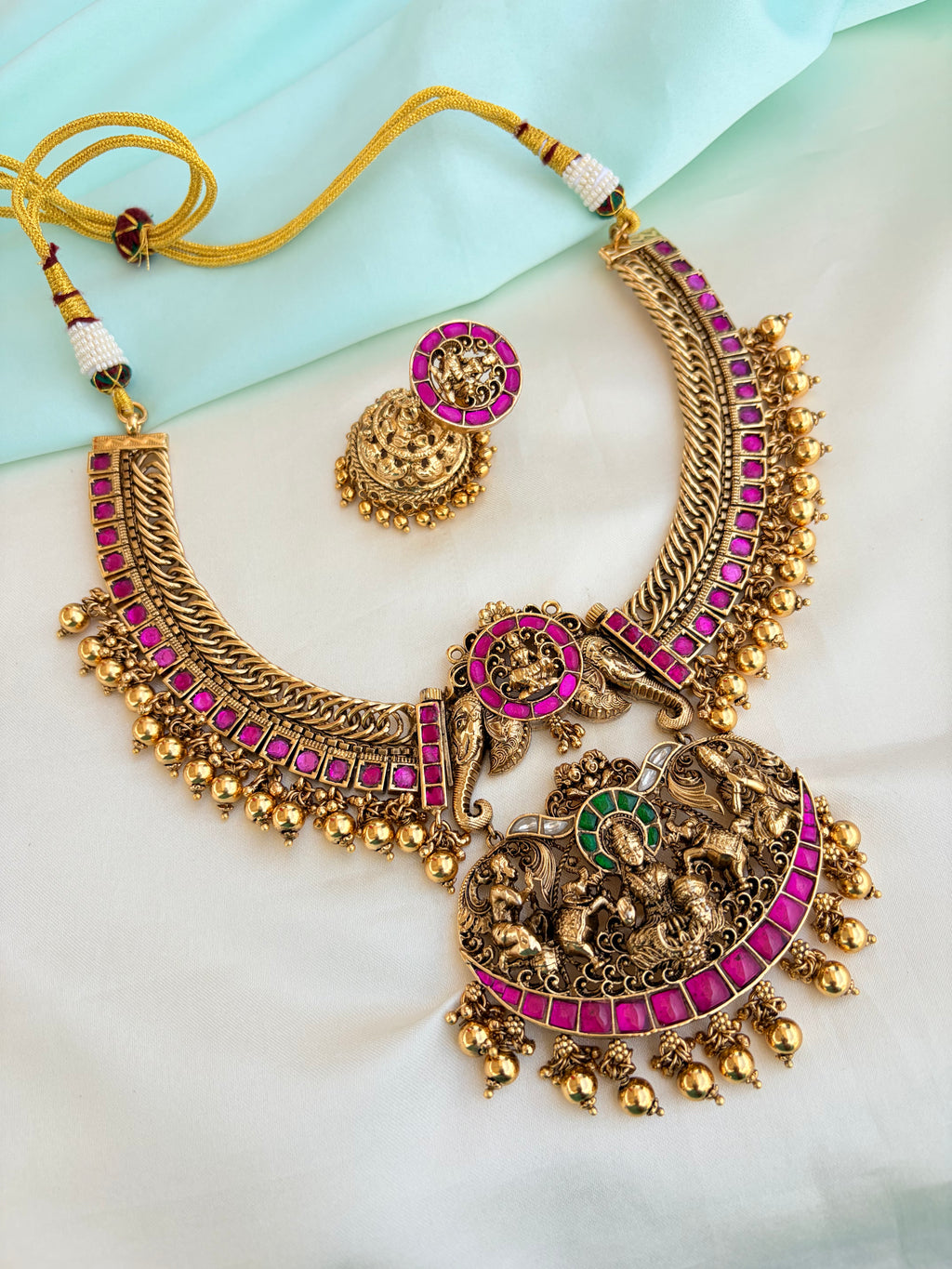 2 in 1 Removable pendent with Jadau Kundan jalebi Neckset with Earrings Ns224