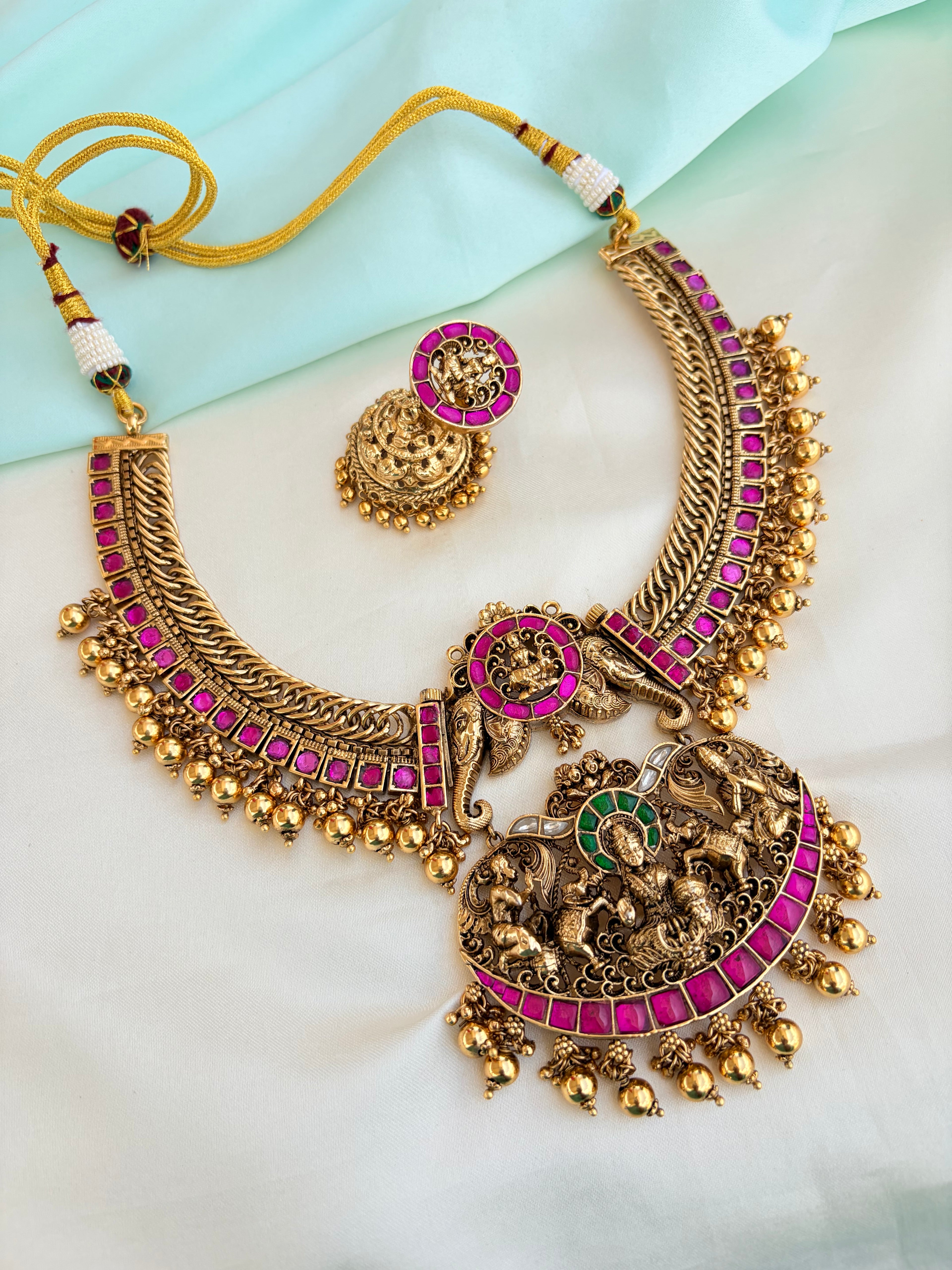 2 in 1 Removable pendent with Jadau Kundan jalebi Neckset with Earrings Ns224