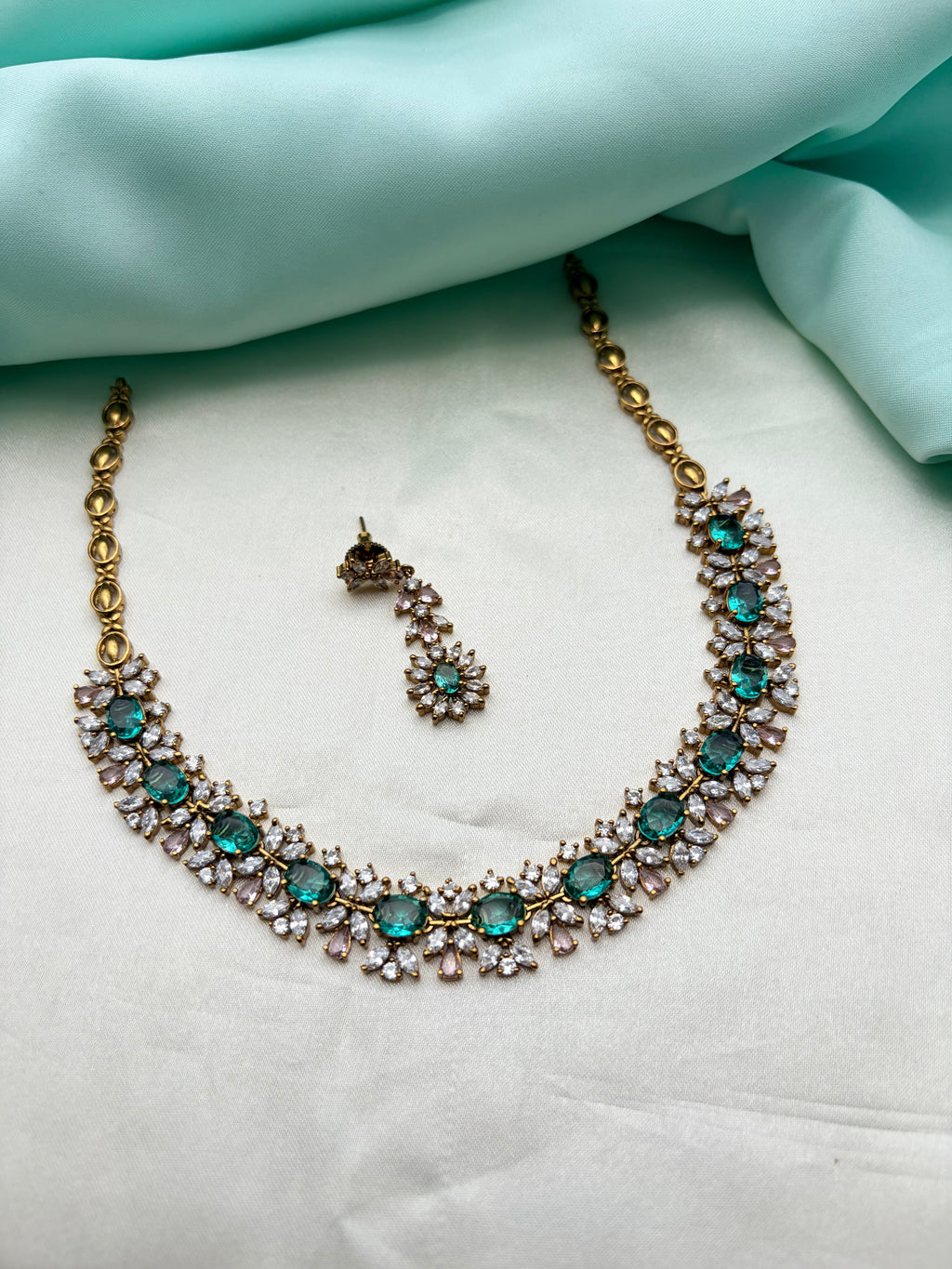 Ns963 diamond replace stones short neckset with earrings