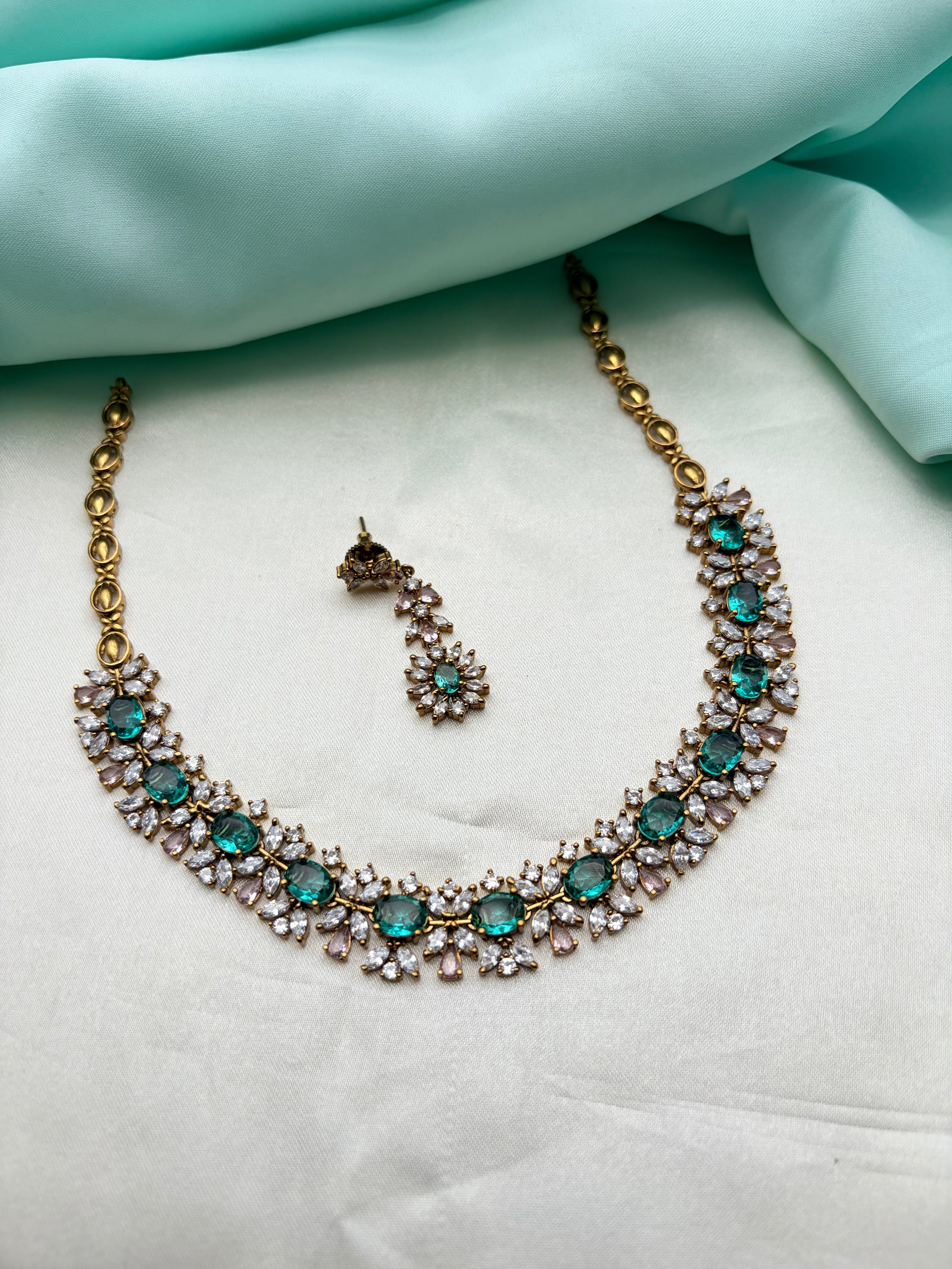 Ns963 diamond replace stones short neckset with earrings