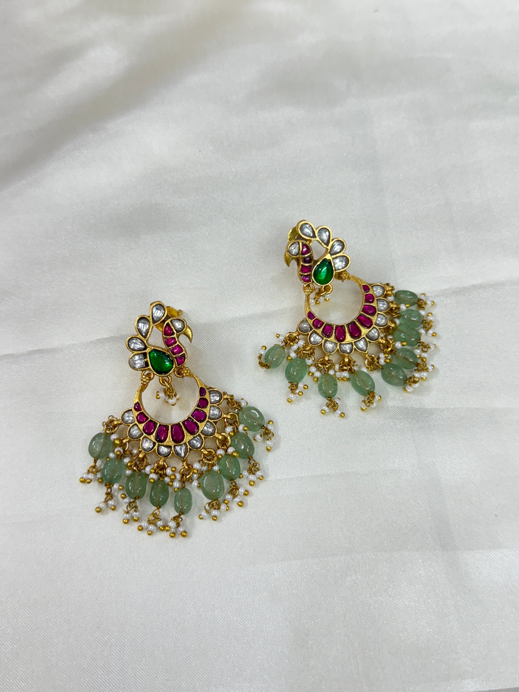 Er115 peacock small chandbali jadau Kundan earrings