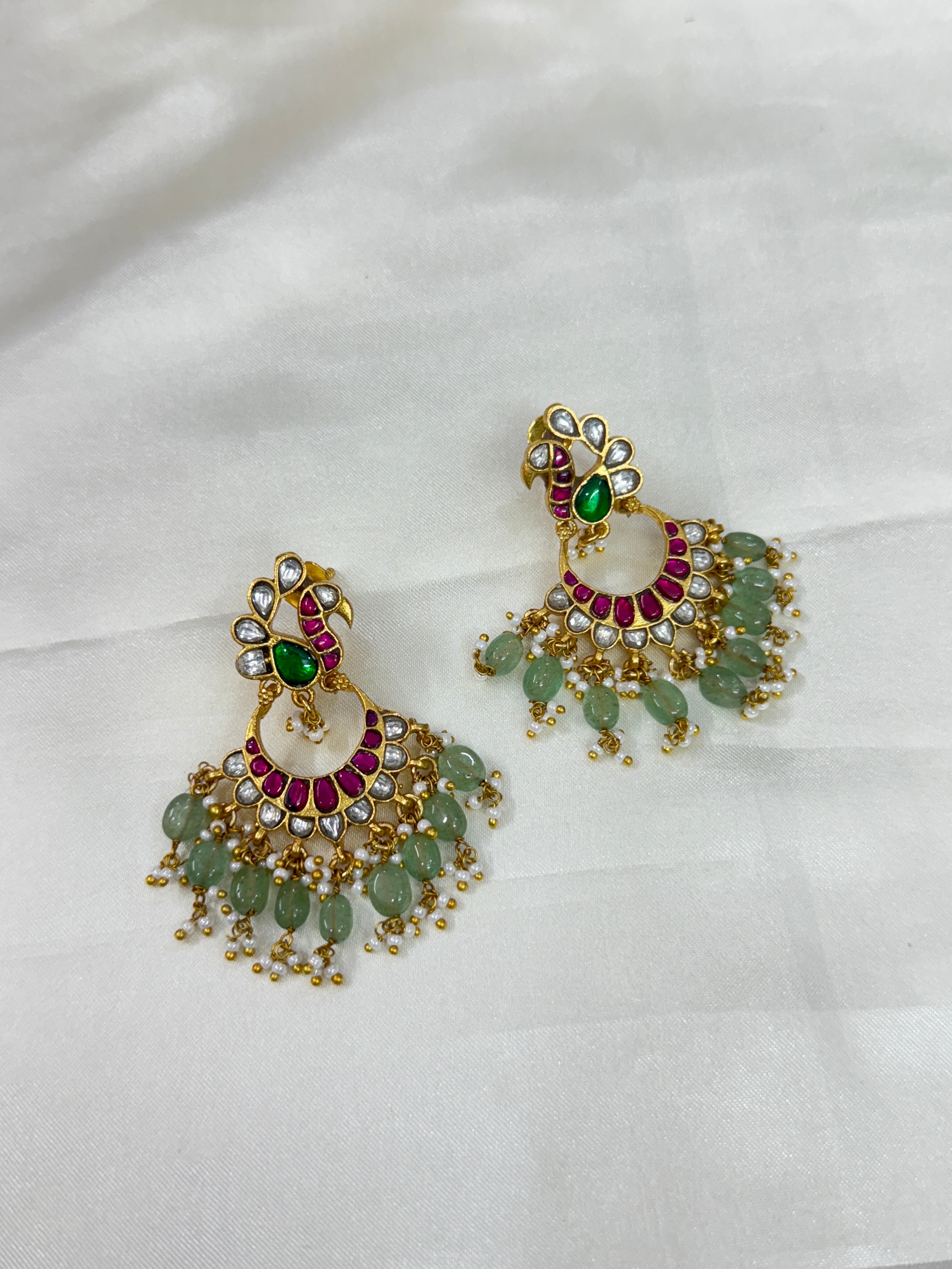 Er115 peacock small chandbali jadau Kundan earrings