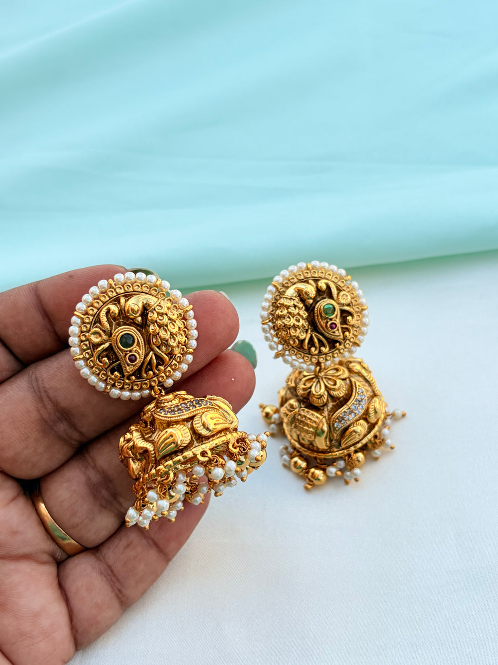 Peacock and elephant design butta earrings Er960