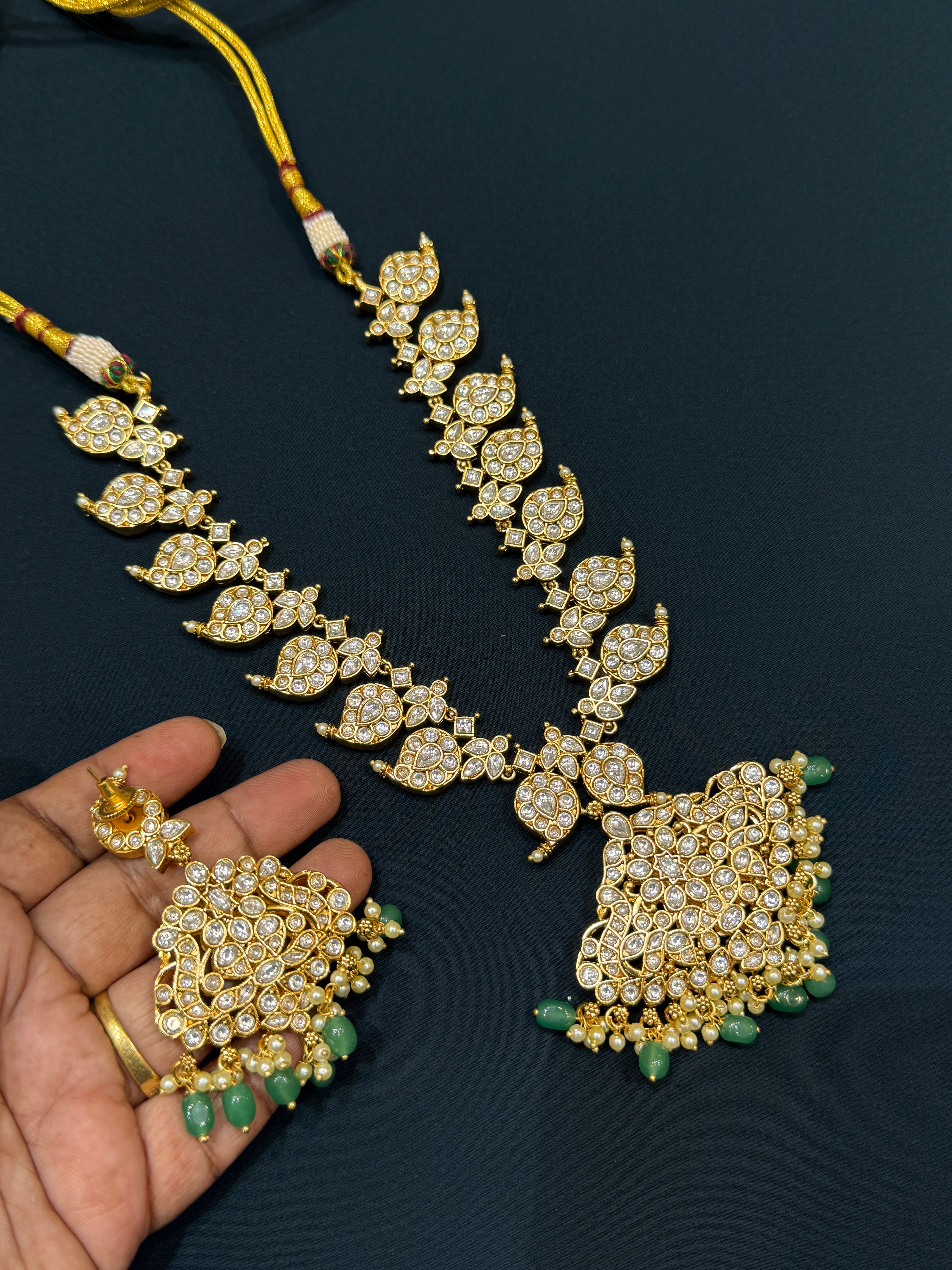 Ns330 reversible mango neckset with uncut Kundan and kemp