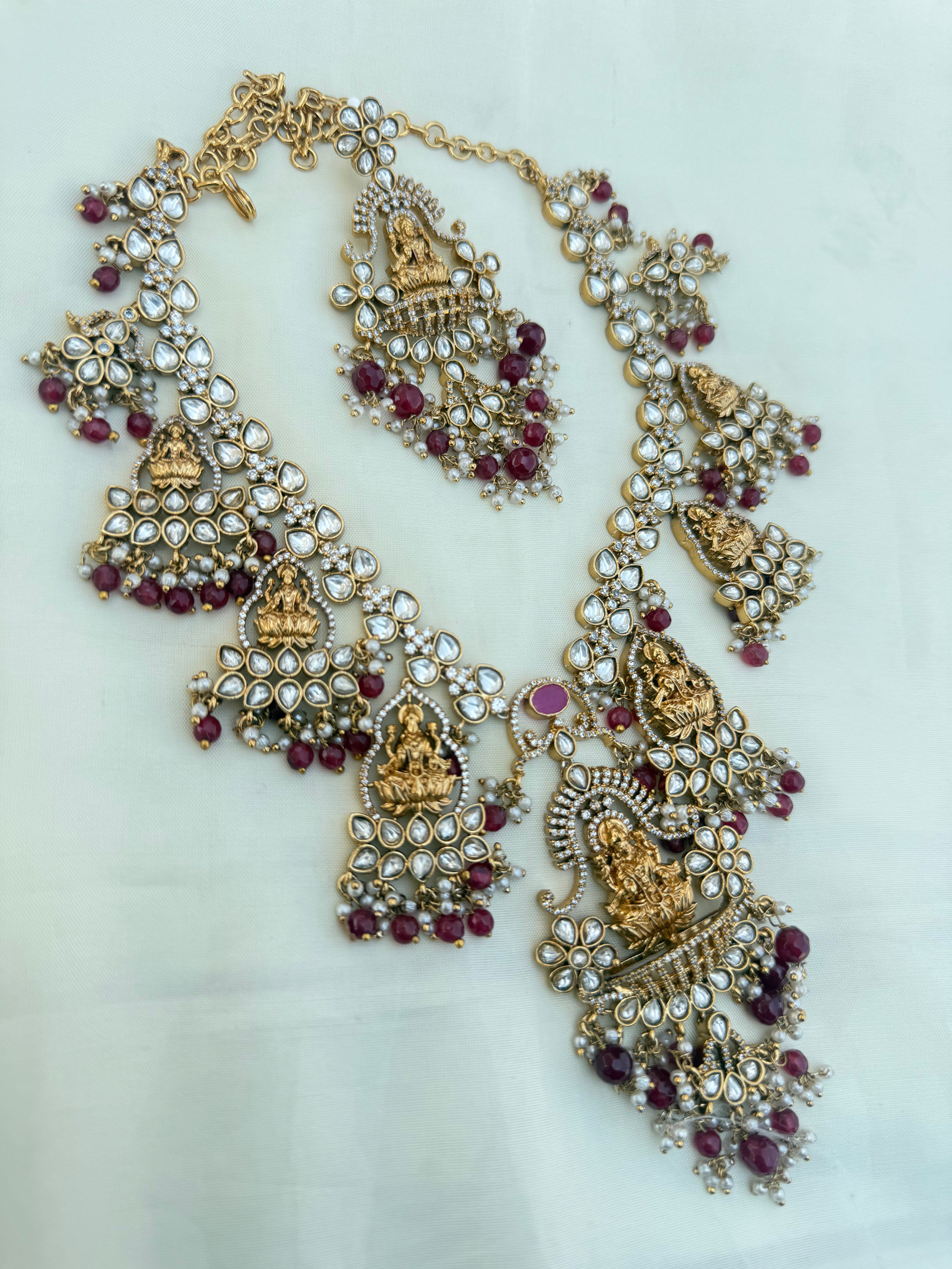 Ns3001 Lakshmi Devi ruby beads uncut Kundan heavy Neckset