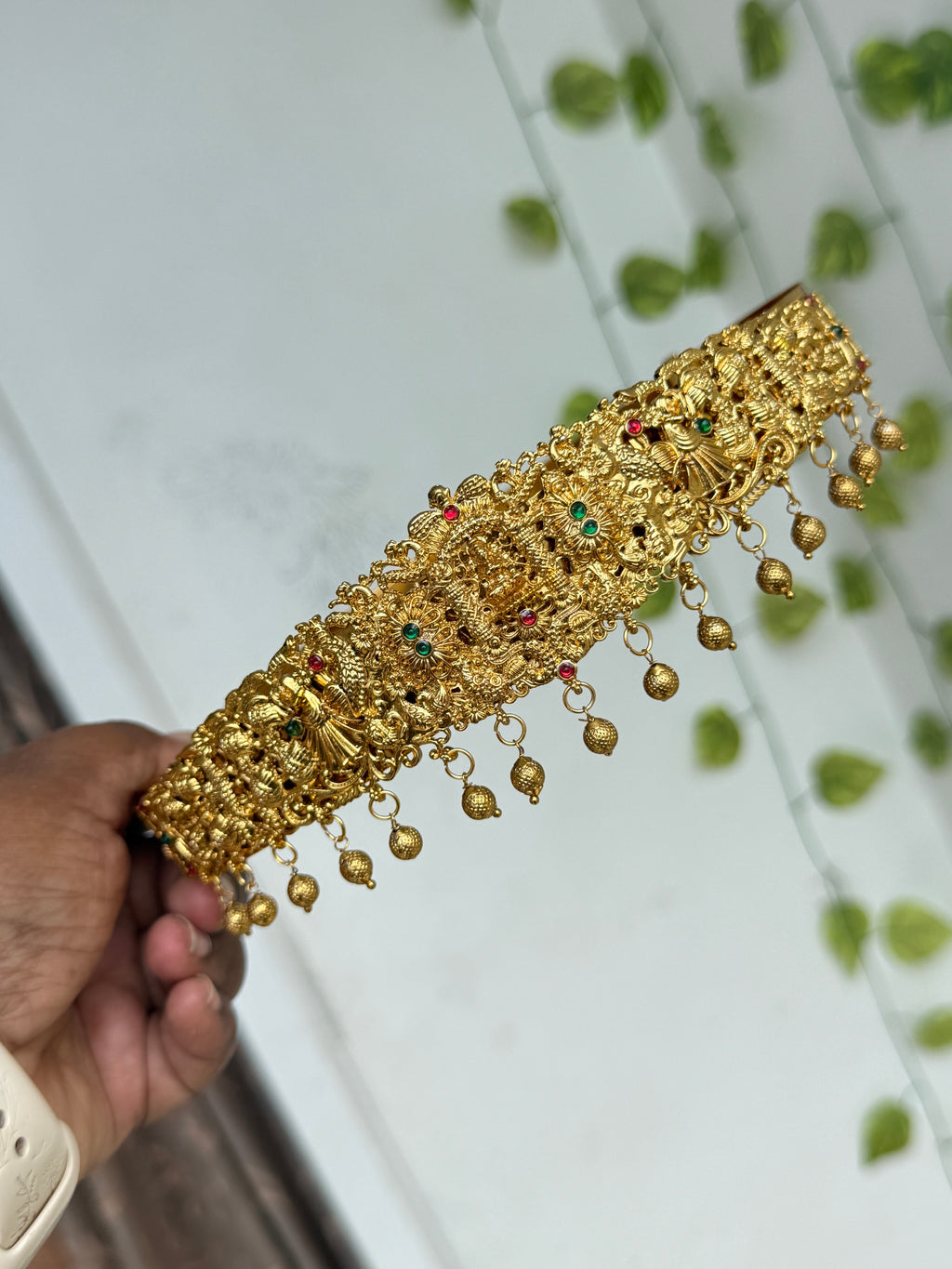 Hb701 Lakshmi Devi peacock stones with beads plain kids hipbelt